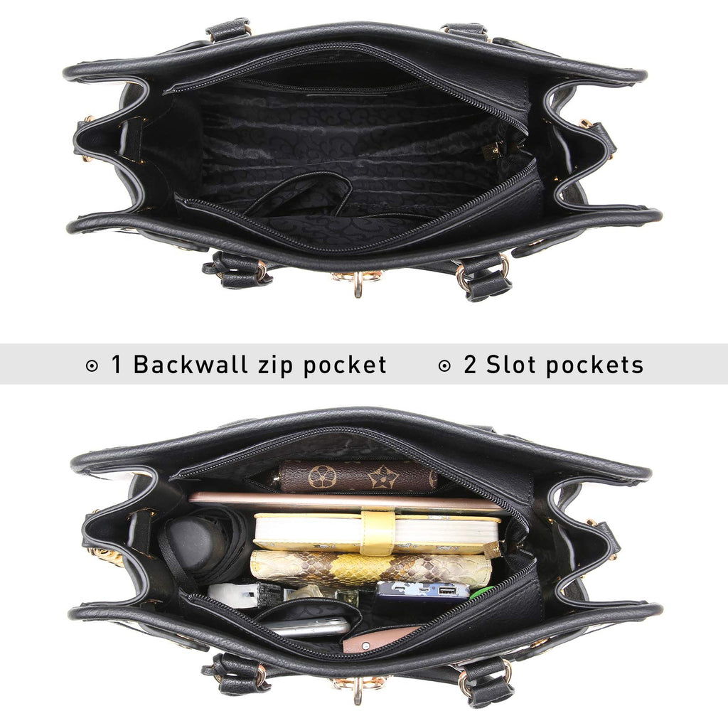 Women Satchel Handbags Purses Two tone Top Handle Tote Shoulder Bags with Matching Wristlet Wallet Set 2pcs