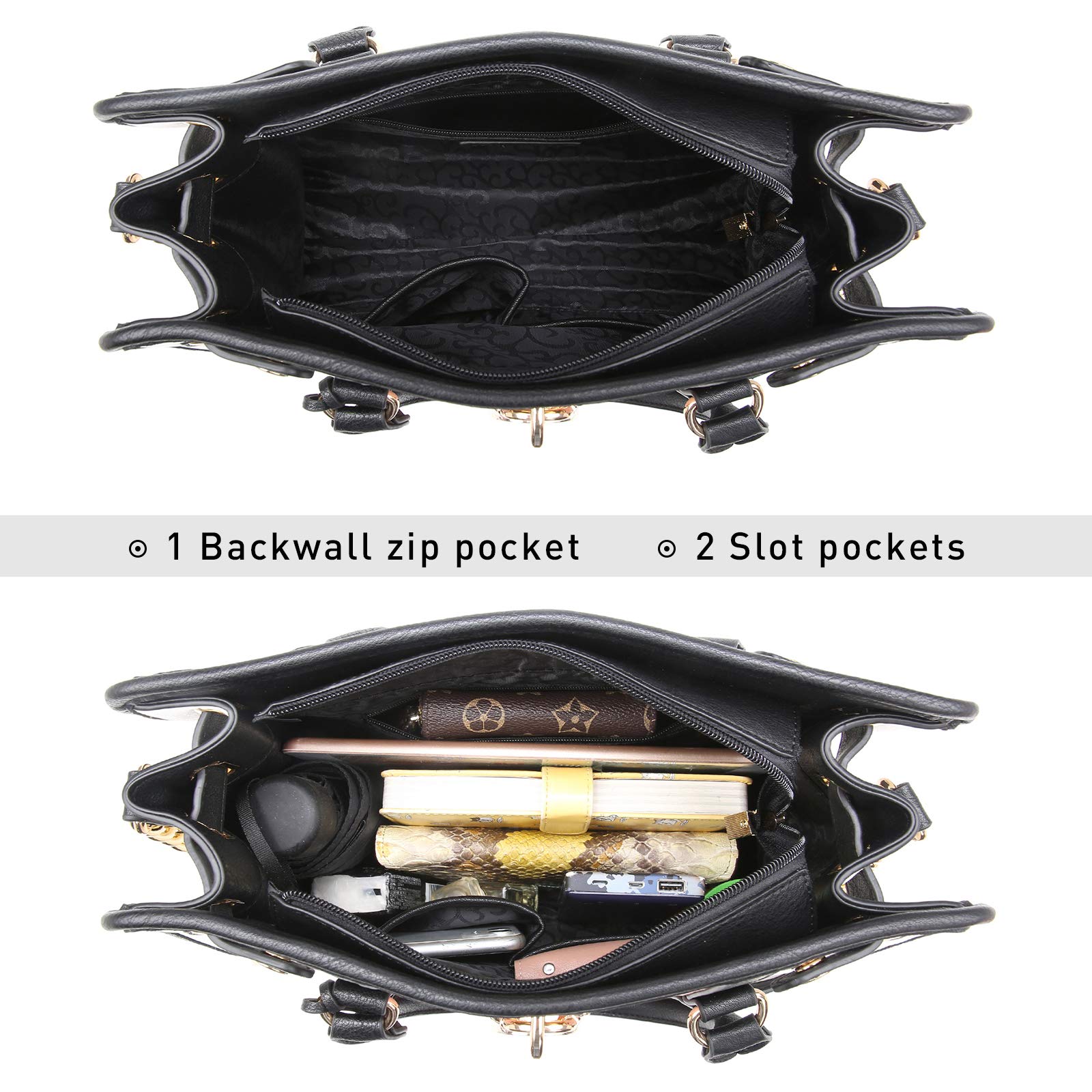 Women Satchel Handbags Purses Two tone Top Handle Tote Shoulder Bags with Matching Wristlet Wallet Set 2pcs