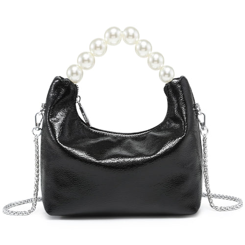 Pearl Handle Evening Clutch Purse for Women - Stylish Small Top Handle Handbags with Detachable Chain Strap for Wedding Party