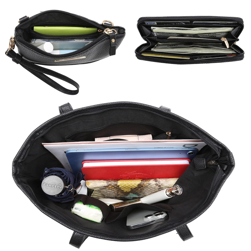 3PCS Women's Vegan Leather Tote Bag Set - Stylish Top Handle Satchel Purse Shoulder Bag Handbag and Wallet