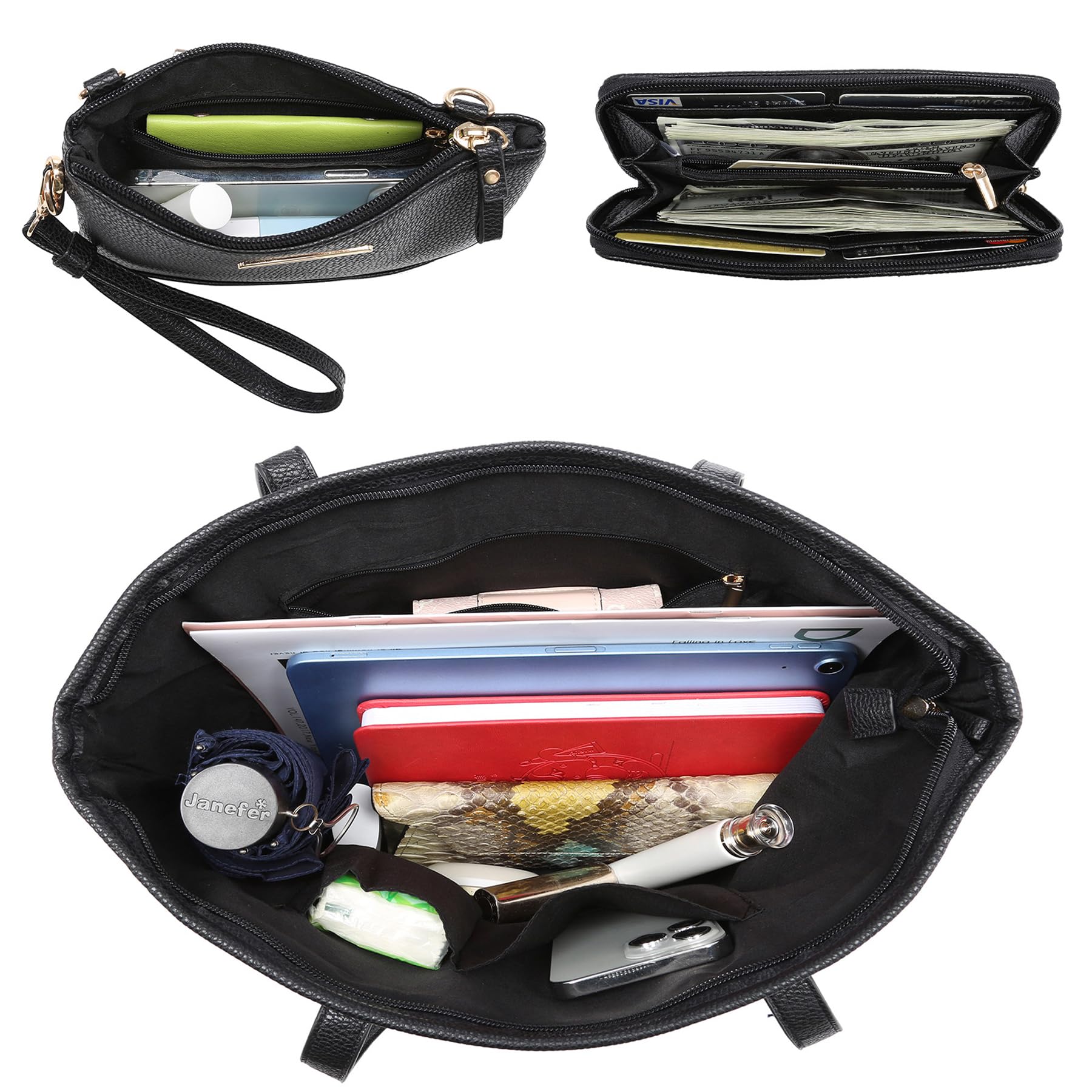 3PCS Women's Vegan Leather Tote Bag Set - Stylish Top Handle Satchel Purse Shoulder Bag Handbag and Wallet