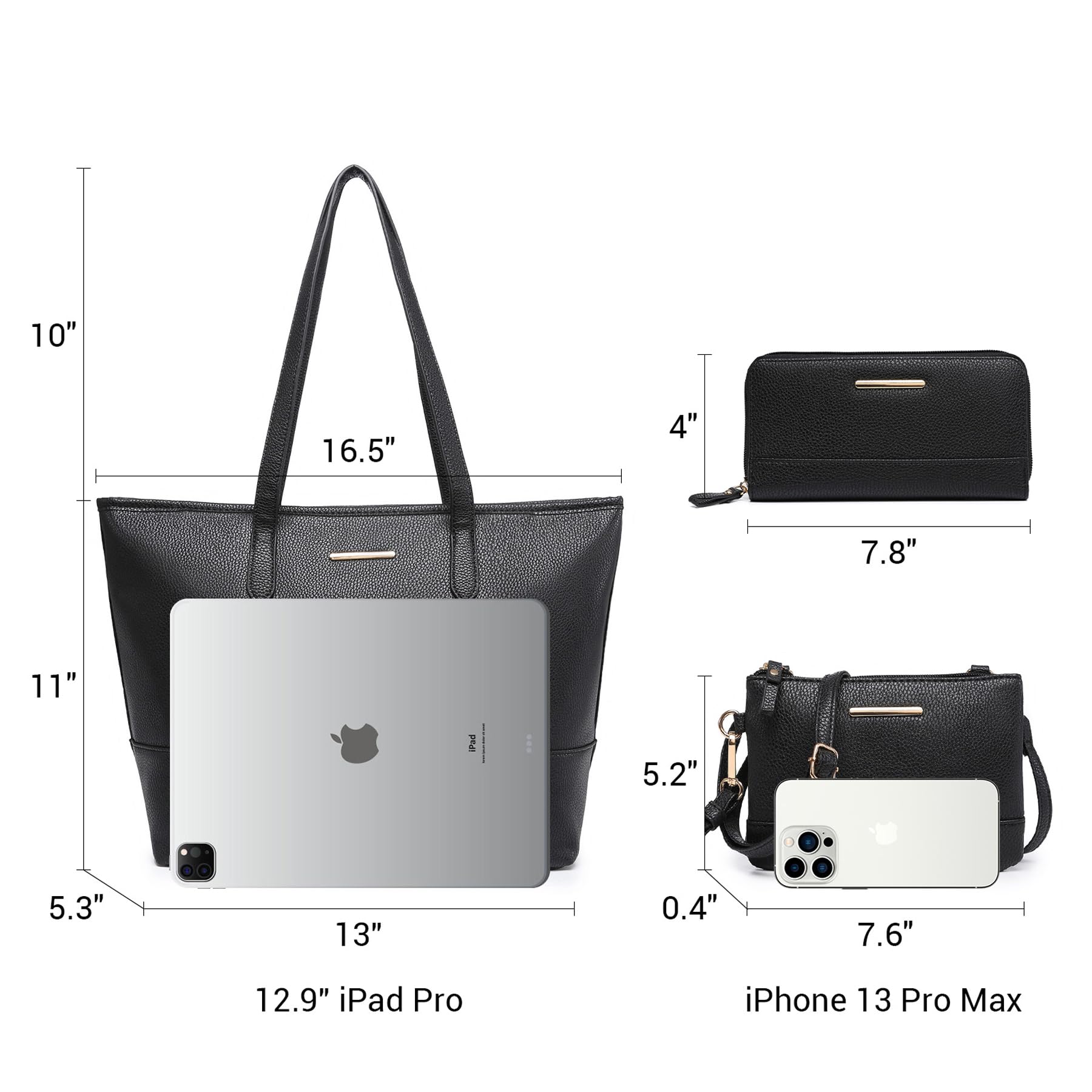 3PCS Women's Vegan Leather Tote Bag Set - Stylish Top Handle Satchel Purse Shoulder Bag Handbag and Wallet