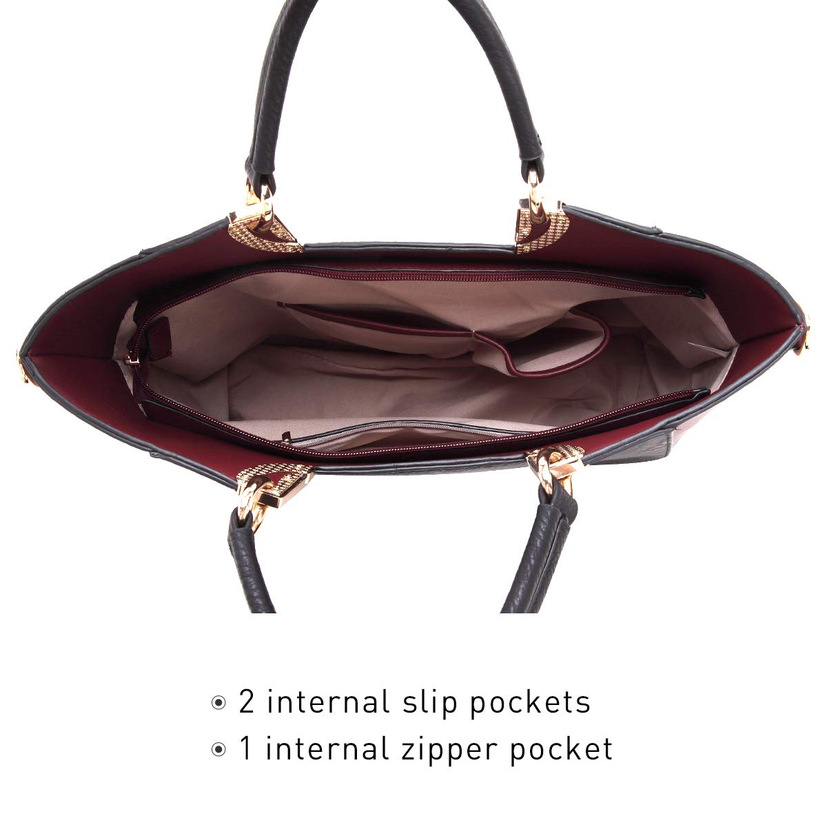 Women's Two-Tone Vegan Leather Tote Purse Large Top Handle Satchel Work Bag with Matching Wristlet