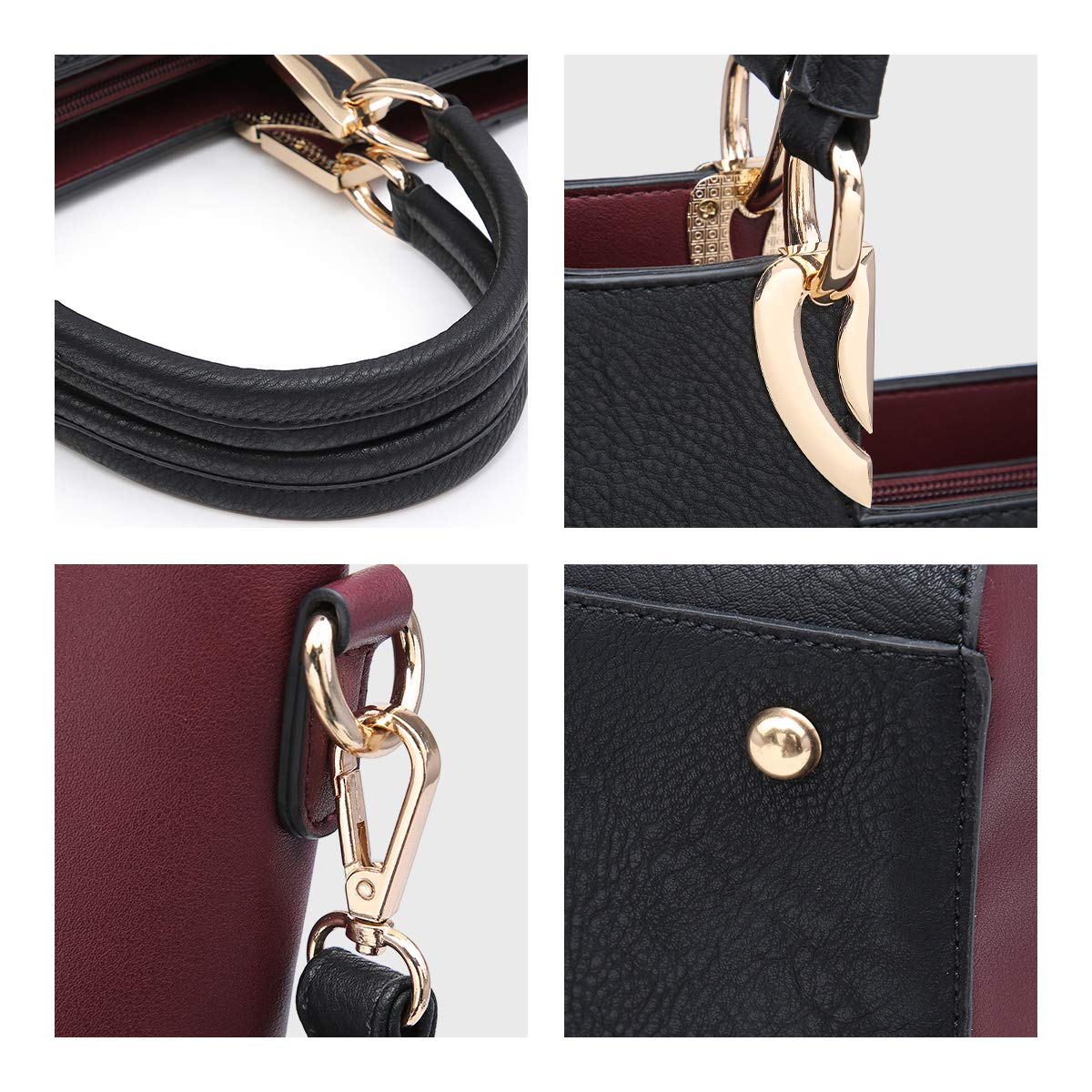 Women's Two-Tone Vegan Leather Tote Purse Large Top Handle Satchel Work Bag with Matching Wristlet