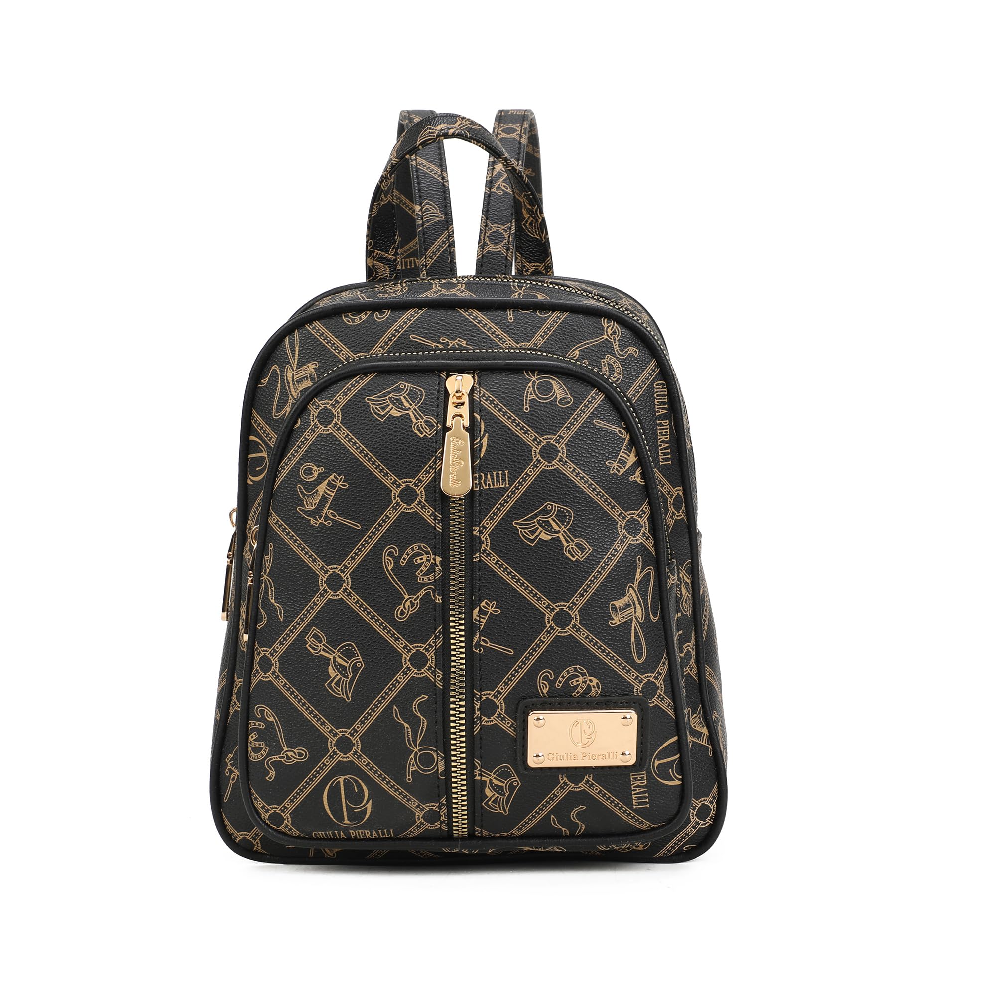 Small Backpack Purse for Women, Giulia Pieralli Designer Pattern Faux Leather Fashion Travel Bag, Elegant Multi-Pocket Ladies Daypack