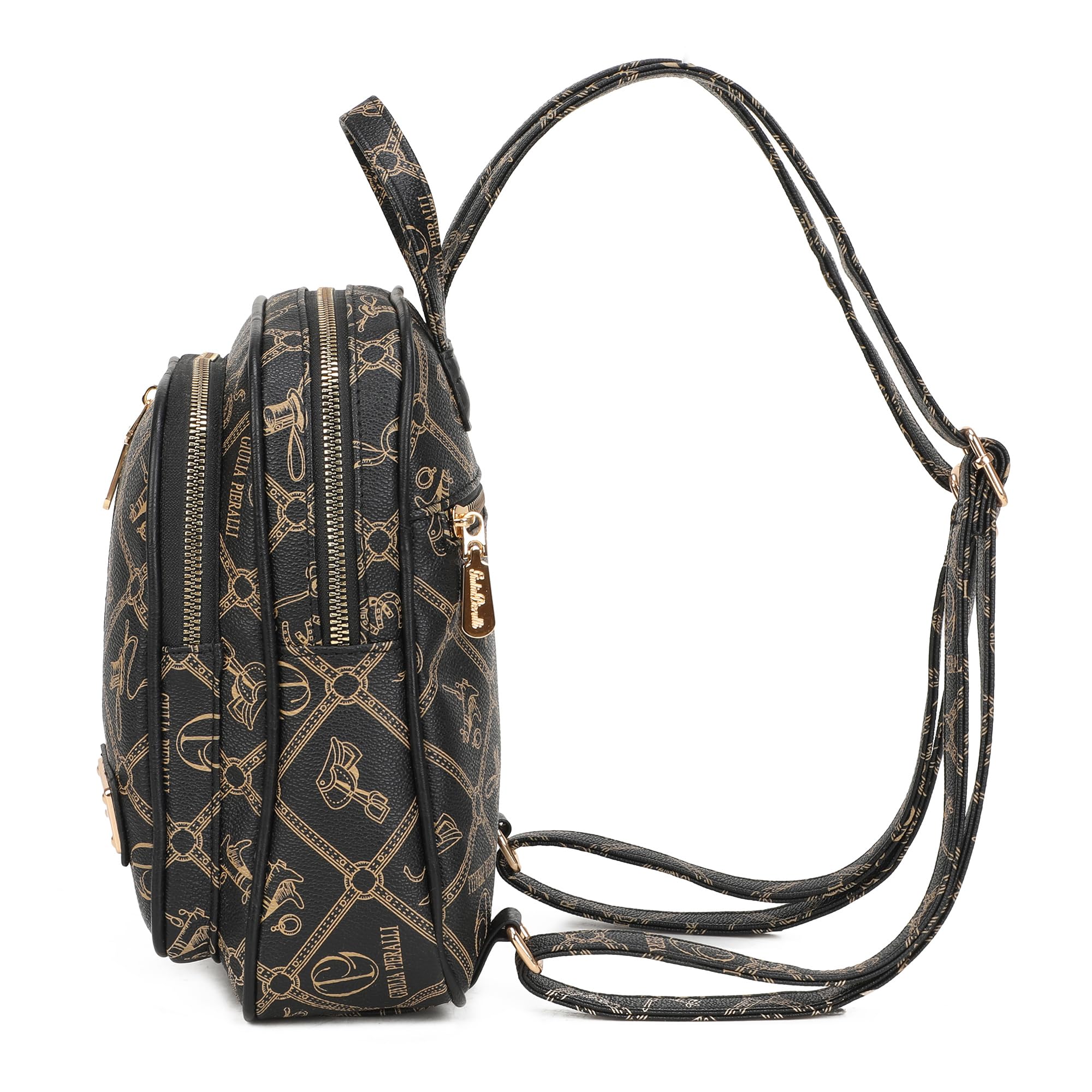 Small Backpack Purse for Women, Giulia Pieralli Designer Pattern Faux Leather Fashion Travel Bag, Elegant Multi-Pocket Ladies Daypack