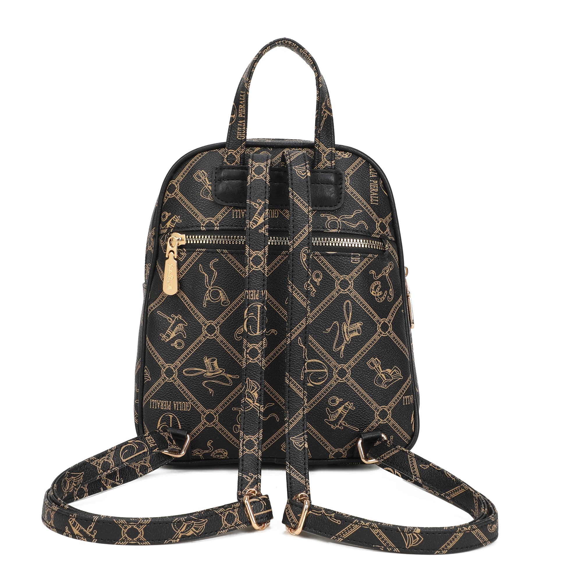 Small Backpack Purse for Women, Giulia Pieralli Designer Pattern Faux Leather Fashion Travel Bag, Elegant Multi-Pocket Ladies Daypack