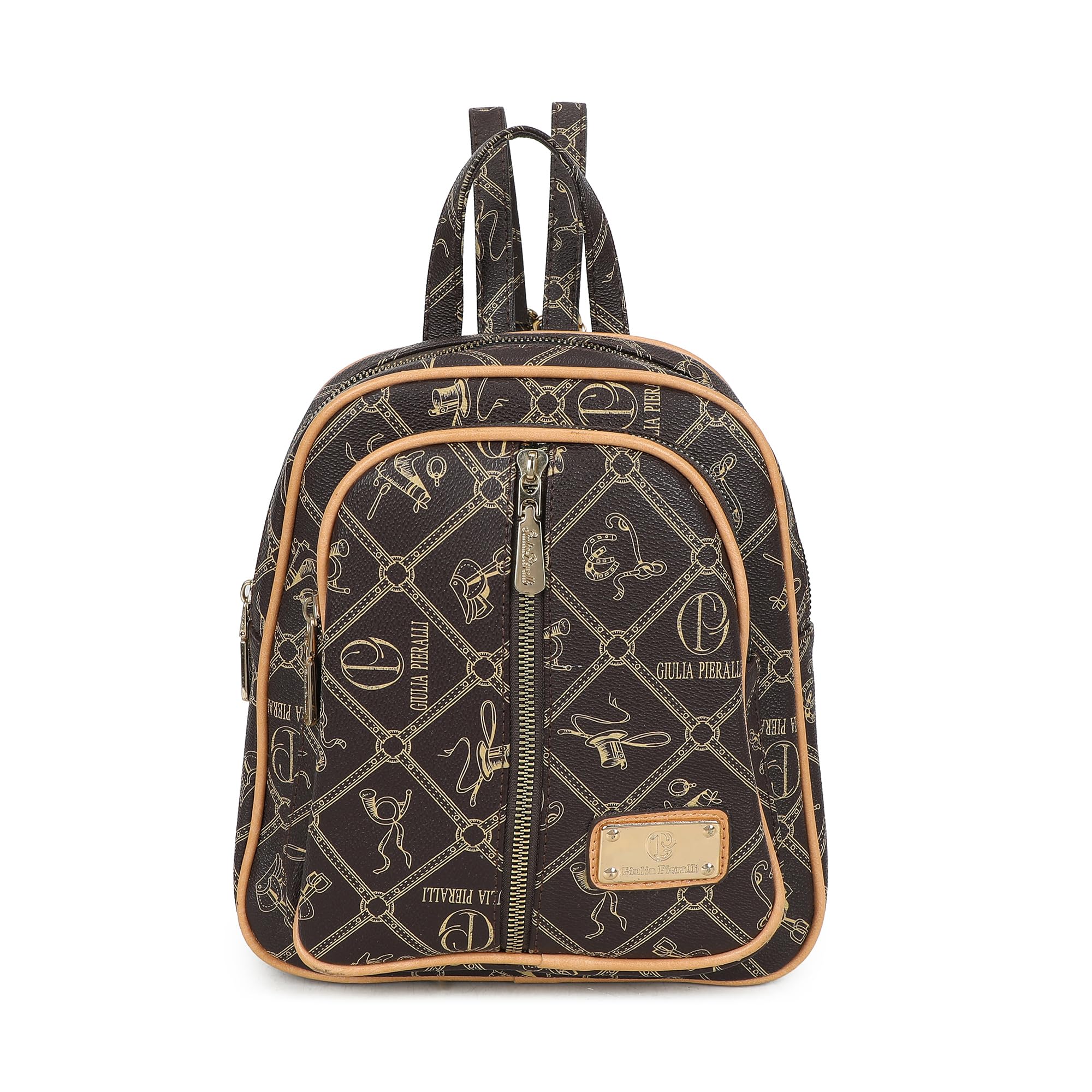 Small Backpack Purse for Women, Giulia Pieralli Designer Pattern Faux Leather Fashion Travel Bag, Elegant Multi-Pocket Ladies Daypack