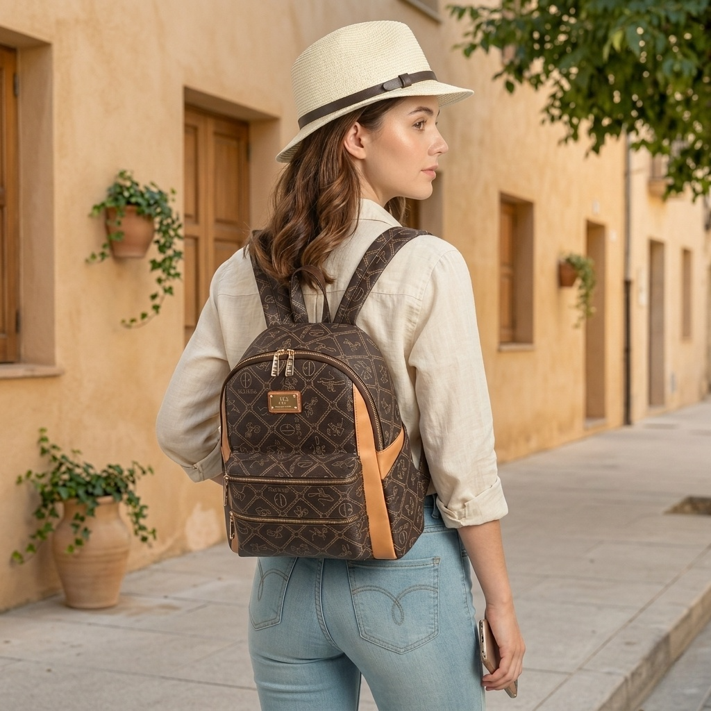 Women Fashion Backpack Purse Multi Pockets Anti-Theft Rucksack Travel Shoulder Bag Handbag Set 2pcs