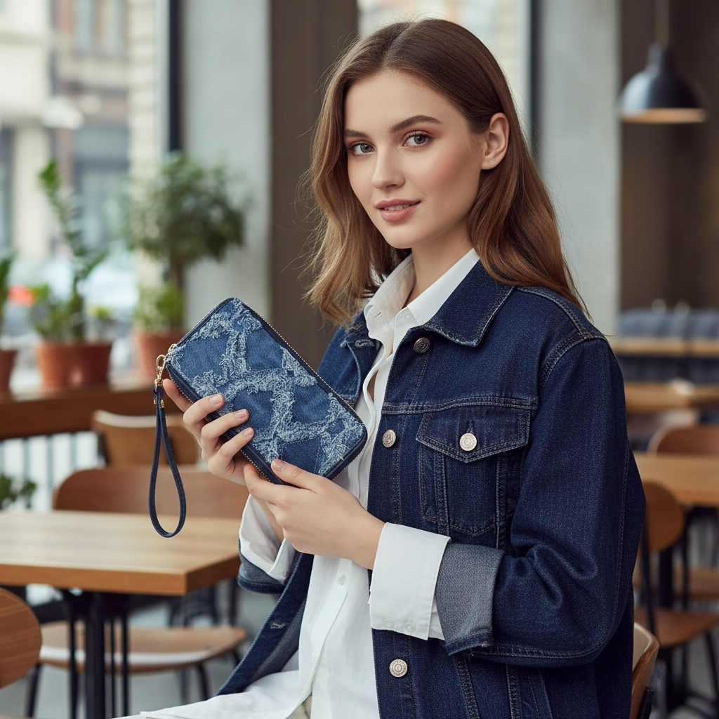 Womens Fashion Double Zip Around Wallet Long Purse Credit Card Holder Bifold Ladies Cluth Wristlet Wrist Strap