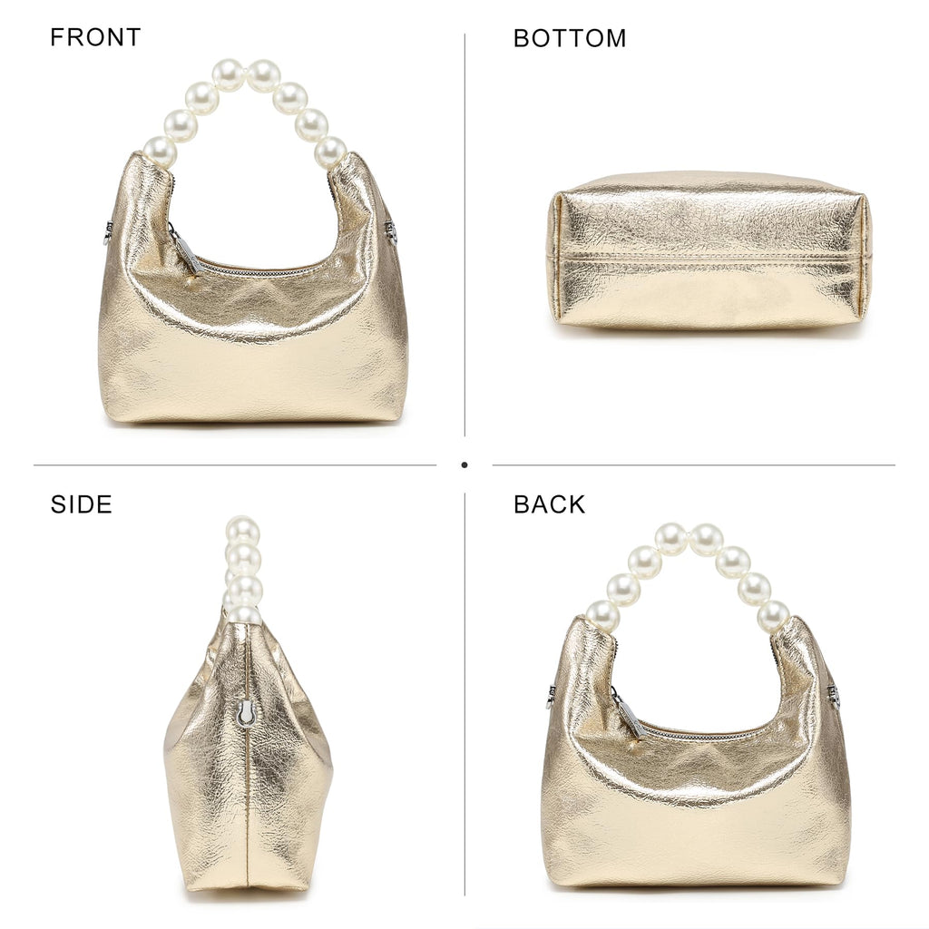 Pearl Handle Evening Clutch Purse for Women - Stylish Small Top Handle Handbags with Detachable Chain Strap for Wedding Party