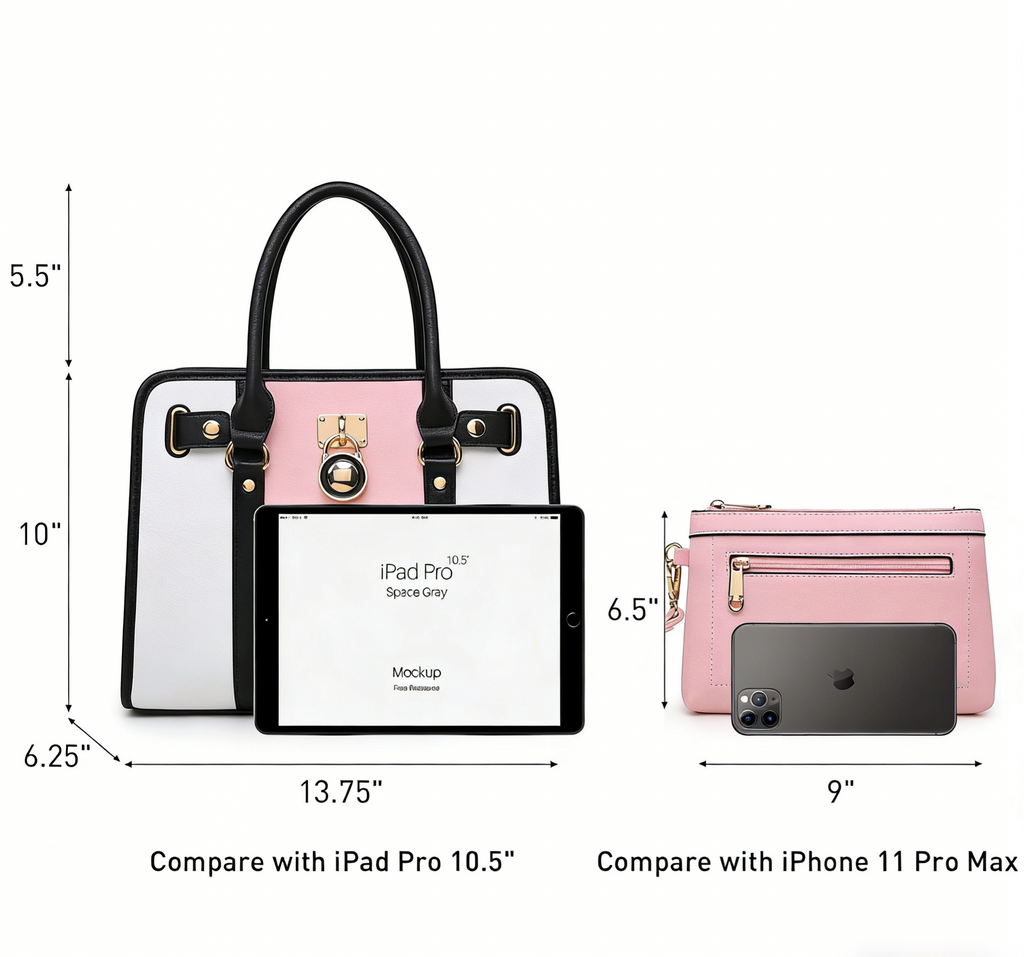 Women Satchel Handbags Purses Two tone Top Handle Tote Shoulder Bags with Matching Wristlet Wallet Set 2pcs