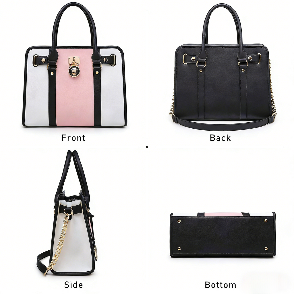 Women Satchel Handbags Purses Two tone Top Handle Tote Shoulder Bags with Matching Wristlet Wallet Set 2pcs