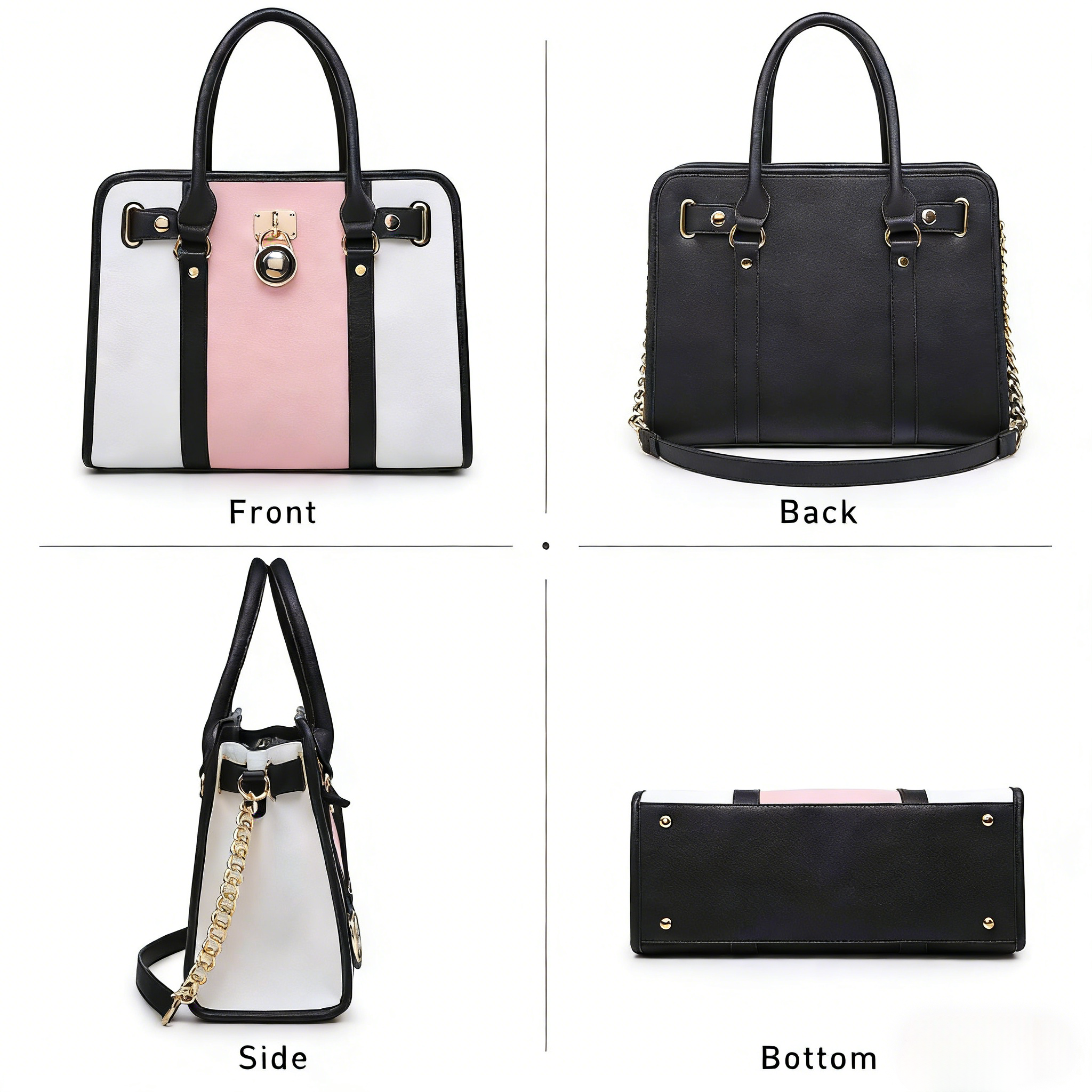 Women Satchel Handbags Purses Two tone Top Handle Tote Shoulder Bags with Matching Wristlet Wallet Set 2pcs