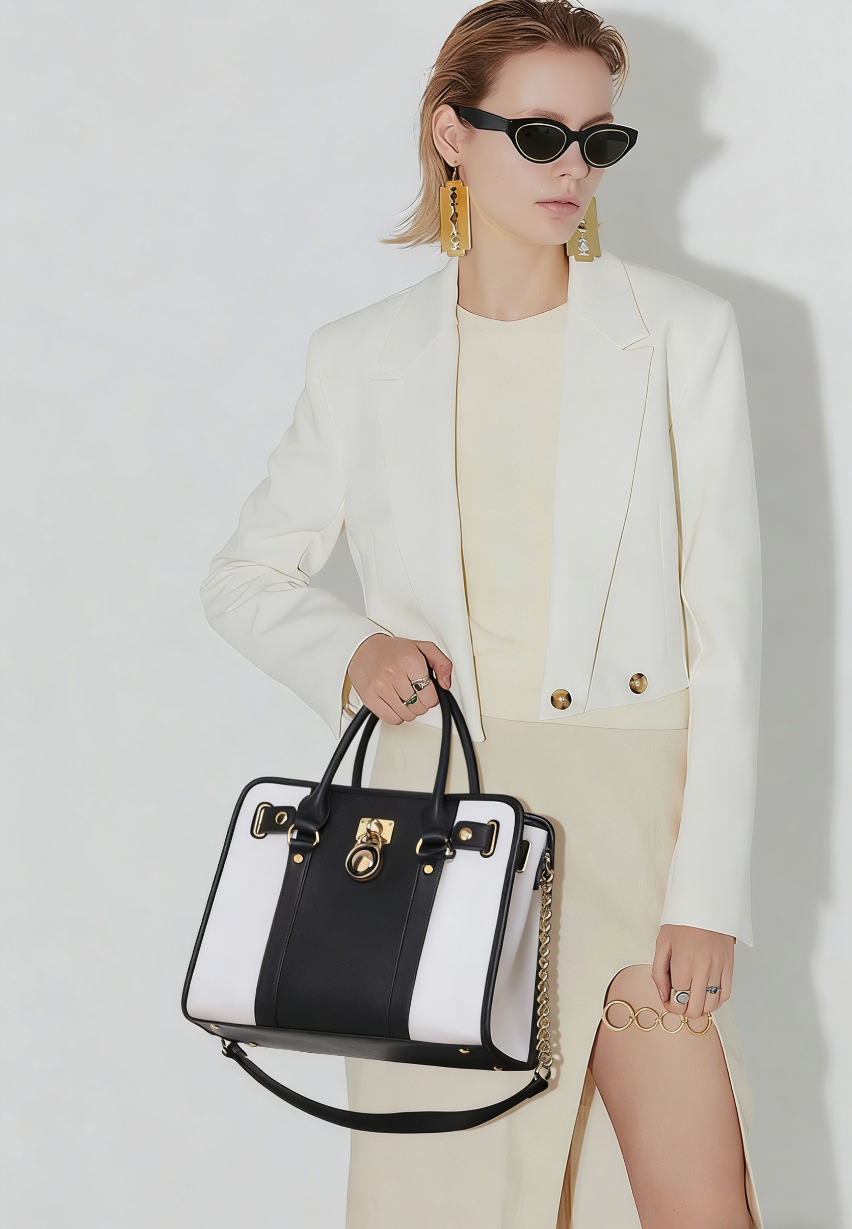 Women Satchel Handbags Purses Two tone Top Handle Tote Shoulder Bags with Matching Wristlet Wallet Set 2pcs