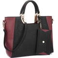 Women's Two-Tone Vegan Leather Tote Purse Large Top Handle Satchel Work Bag with Matching Wristlet