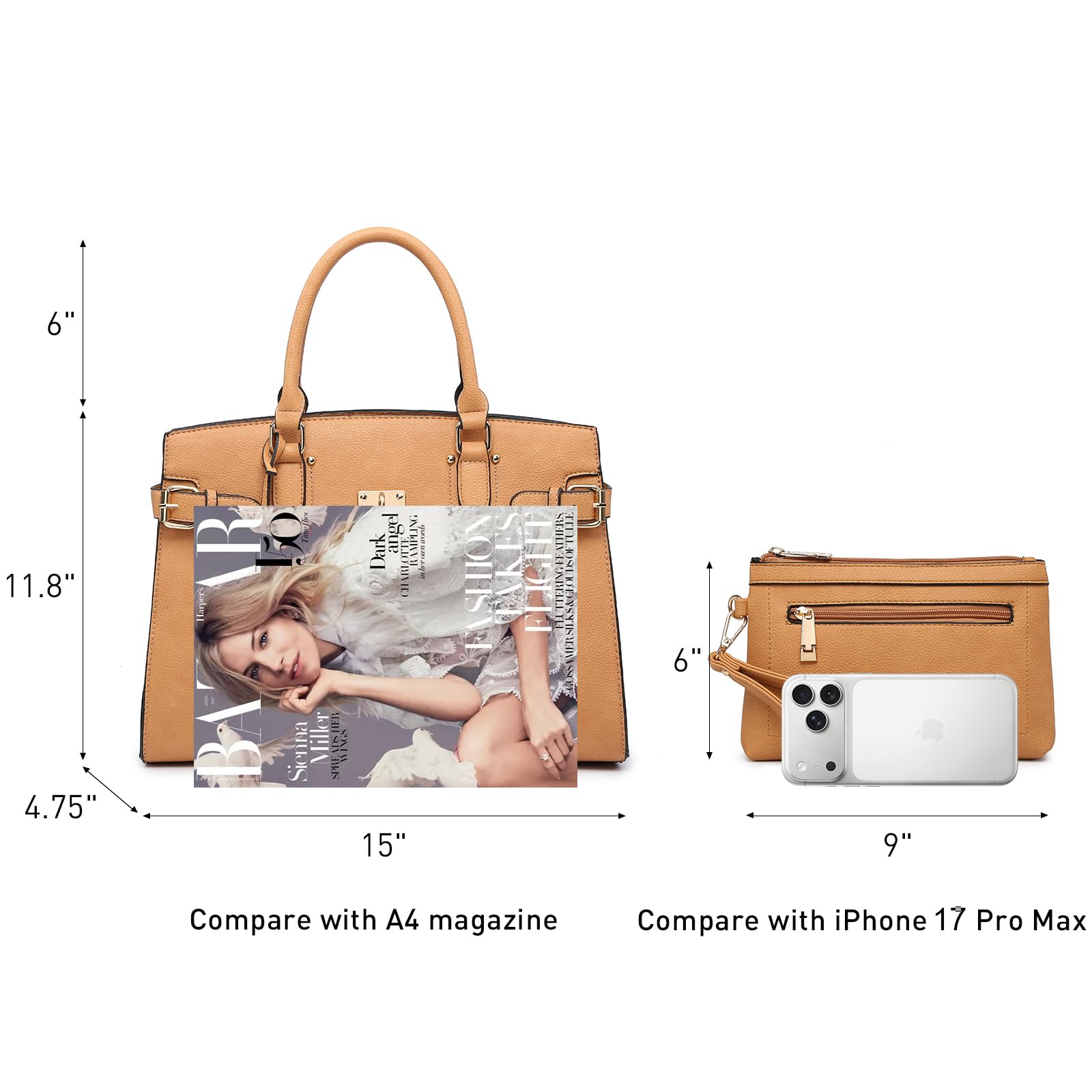 Women Handbags and Purses Fashion Satchel Work Tote Bags Top Handle Shoulder Purses with Matching Wristlet