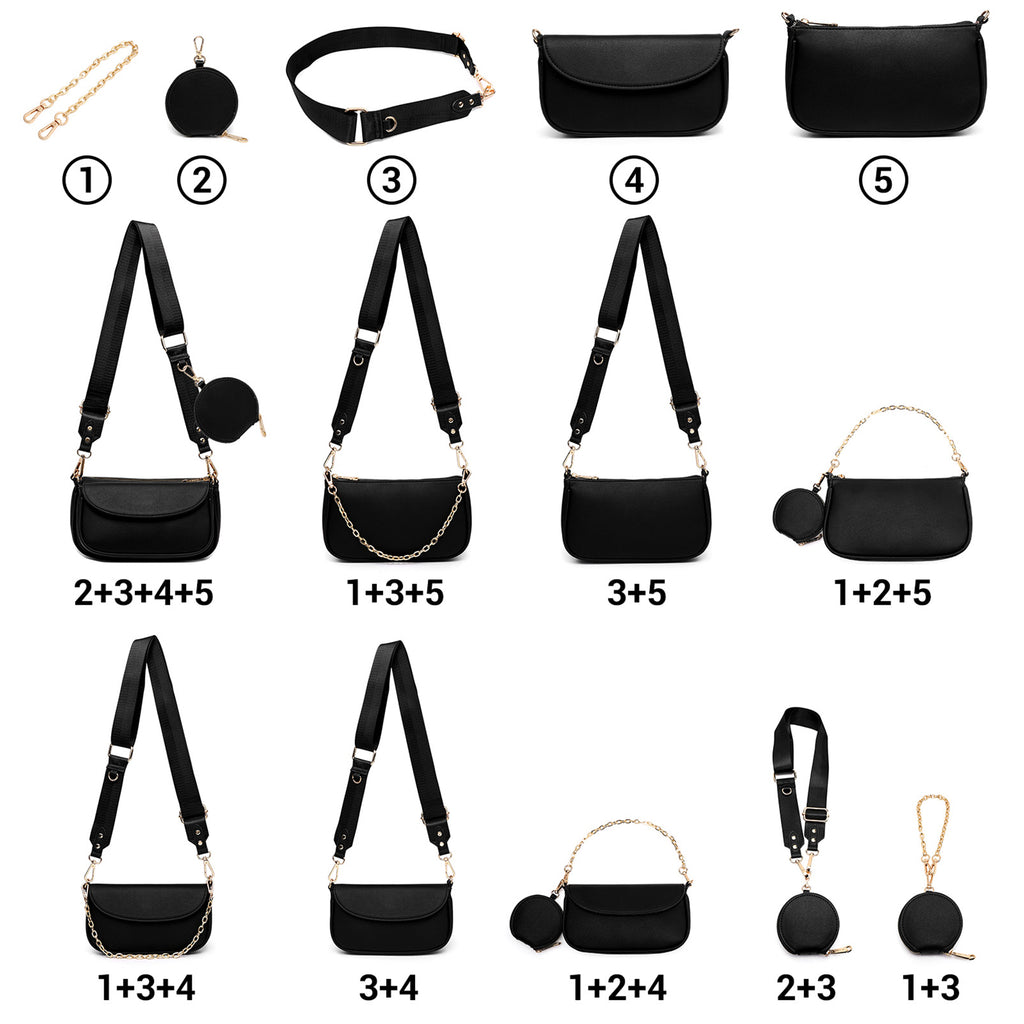 3pcs Crossbody Bags for Women PU Leather Shoulder Purse with Removable Strap Fashion Handbag for Daily Use