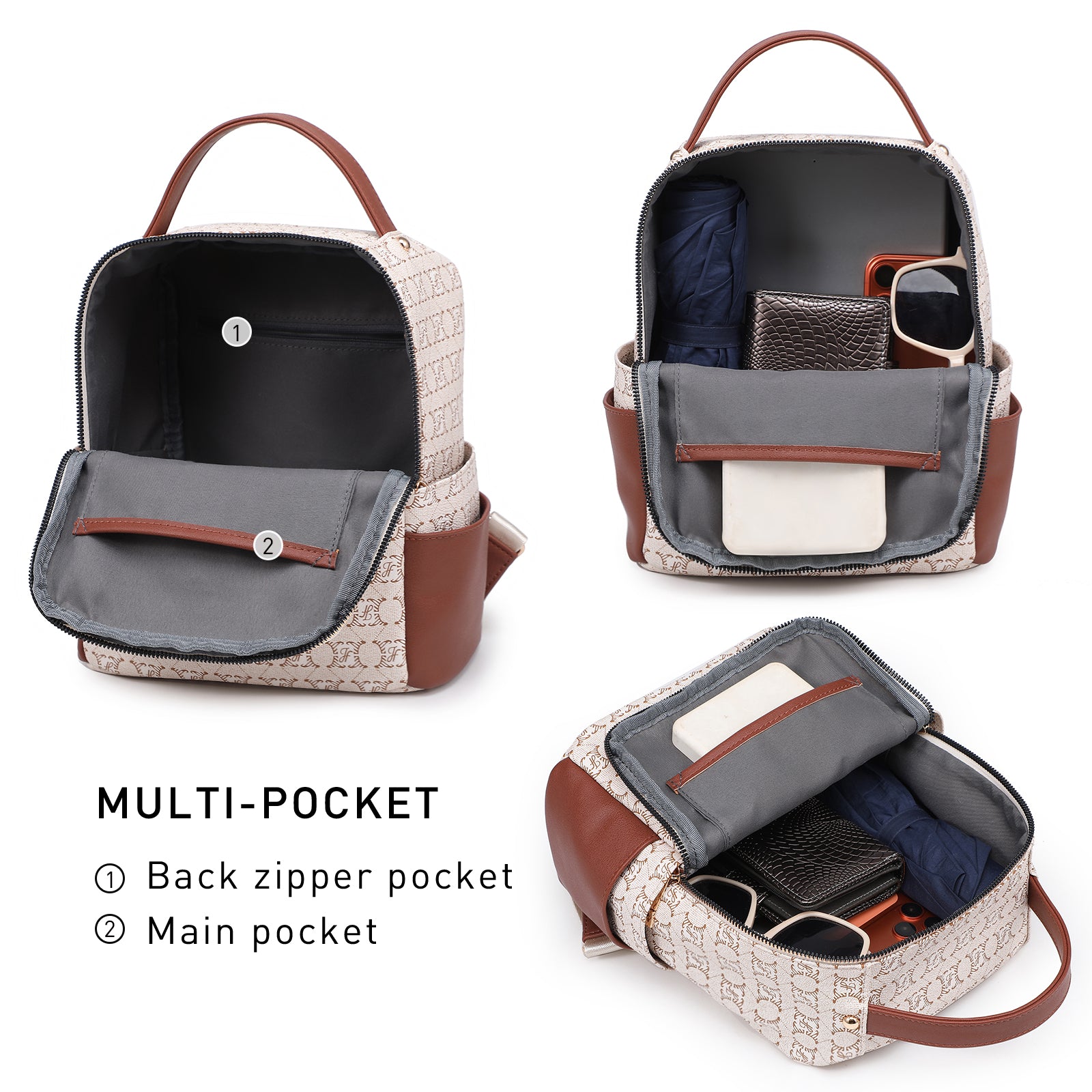 Small Backpack Purse for Ladies Women Fashion Multi Pockets Daypacks with Front Zip Pocket