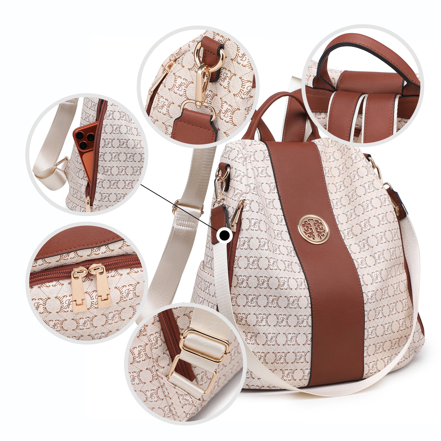 Women Fashion Backpack Purse Multi Pockets Signature Anti-Theft Rucksack Travel School Shoulder Bag Handbag Wristlet