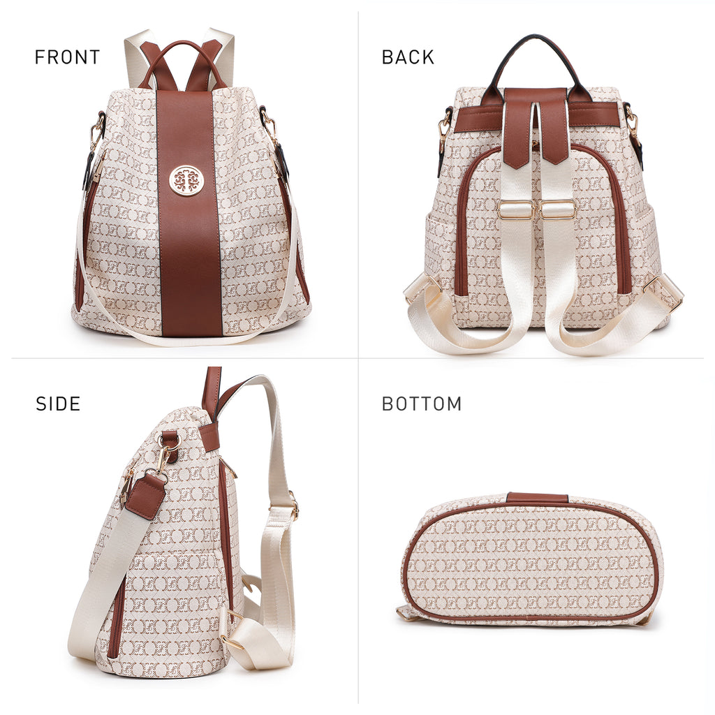 Women Fashion Backpack Purse Multi Pockets Signature Anti-Theft Rucksack Travel School Shoulder Bag Handbag Wristlet