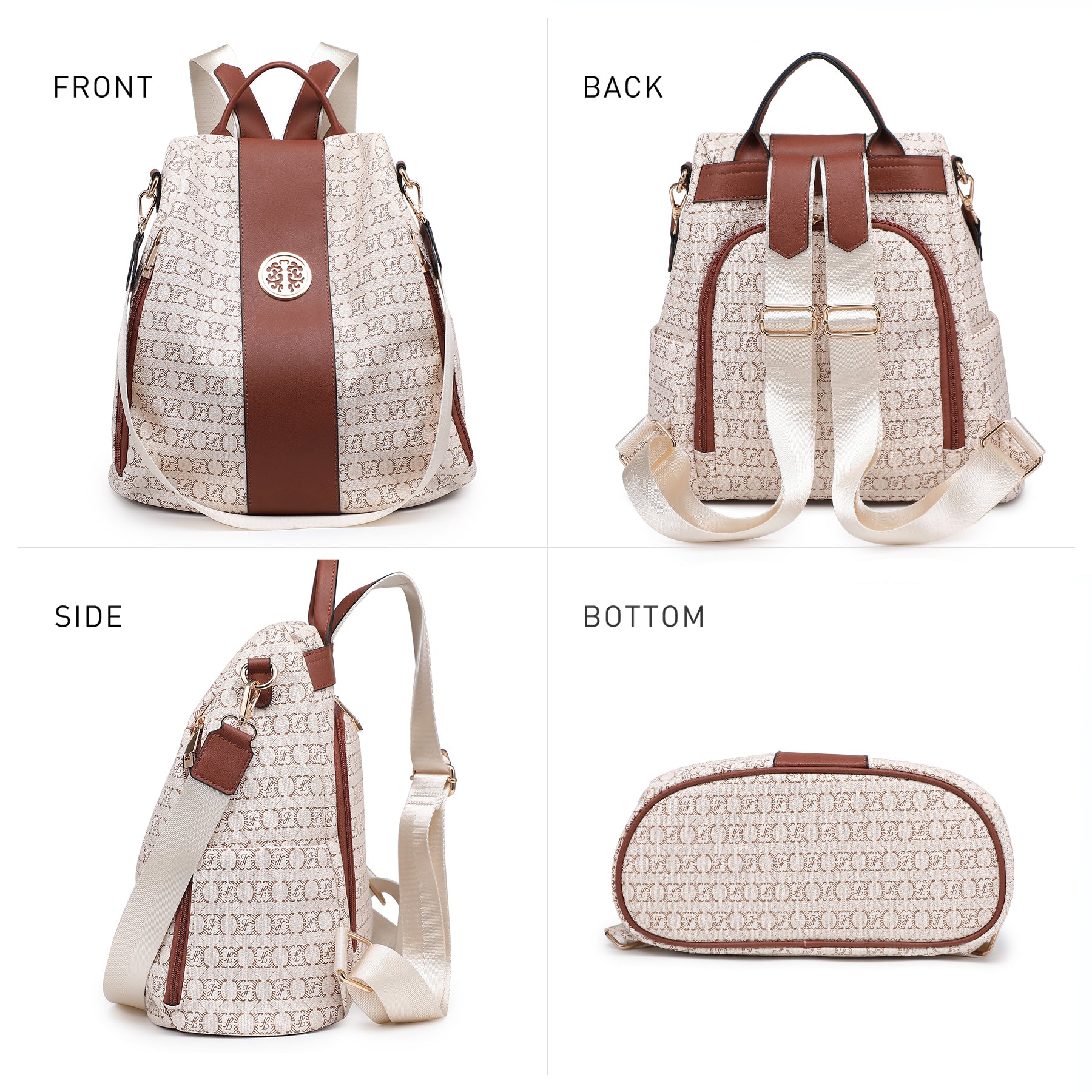 Women Fashion Backpack Purse Multi Pockets Signature Anti-Theft Rucksack Travel School Shoulder Bag Handbag Wristlet