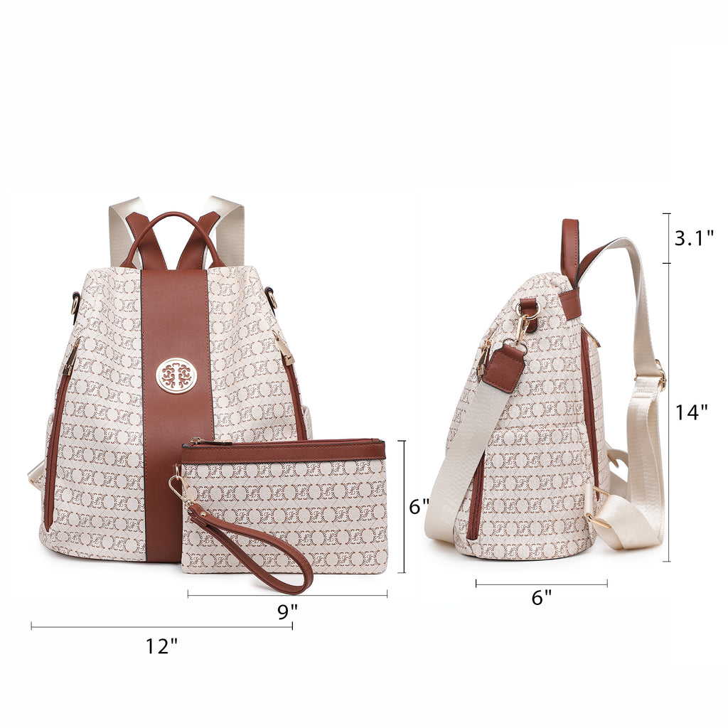 Women Fashion Backpack Purse Multi Pockets Signature Anti-Theft Rucksack Travel School Shoulder Bag Handbag Wristlet