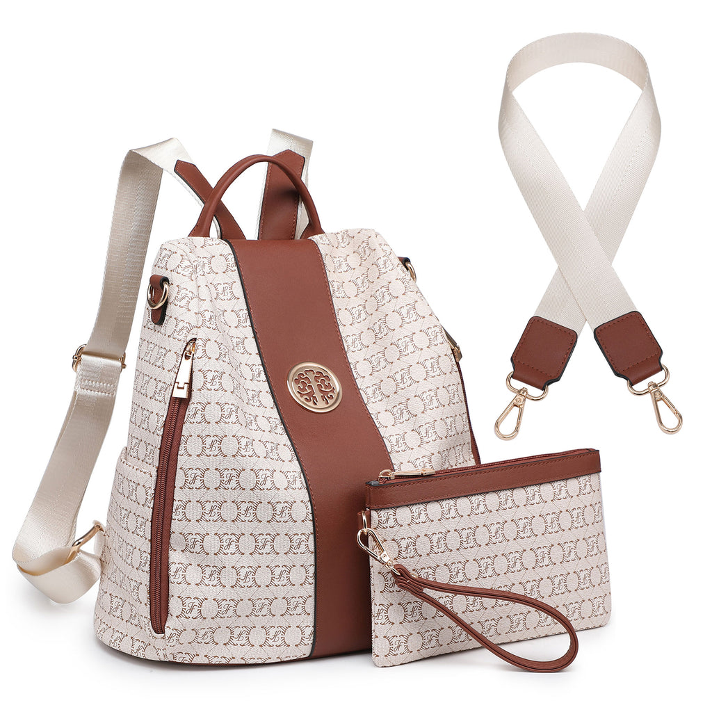 Women Fashion Backpack Purse Multi Pockets Signature Anti-Theft Rucksack Travel School Shoulder Bag Handbag Wristlet