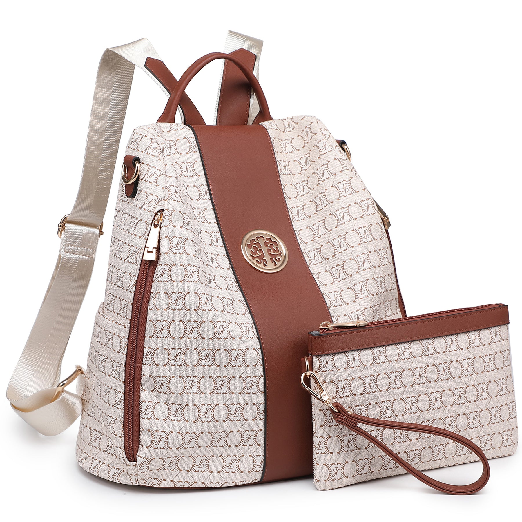 Women Fashion Backpack Purse Multi Pockets Signature Anti-Theft Rucksack Travel School Shoulder Bag Handbag Wristlet