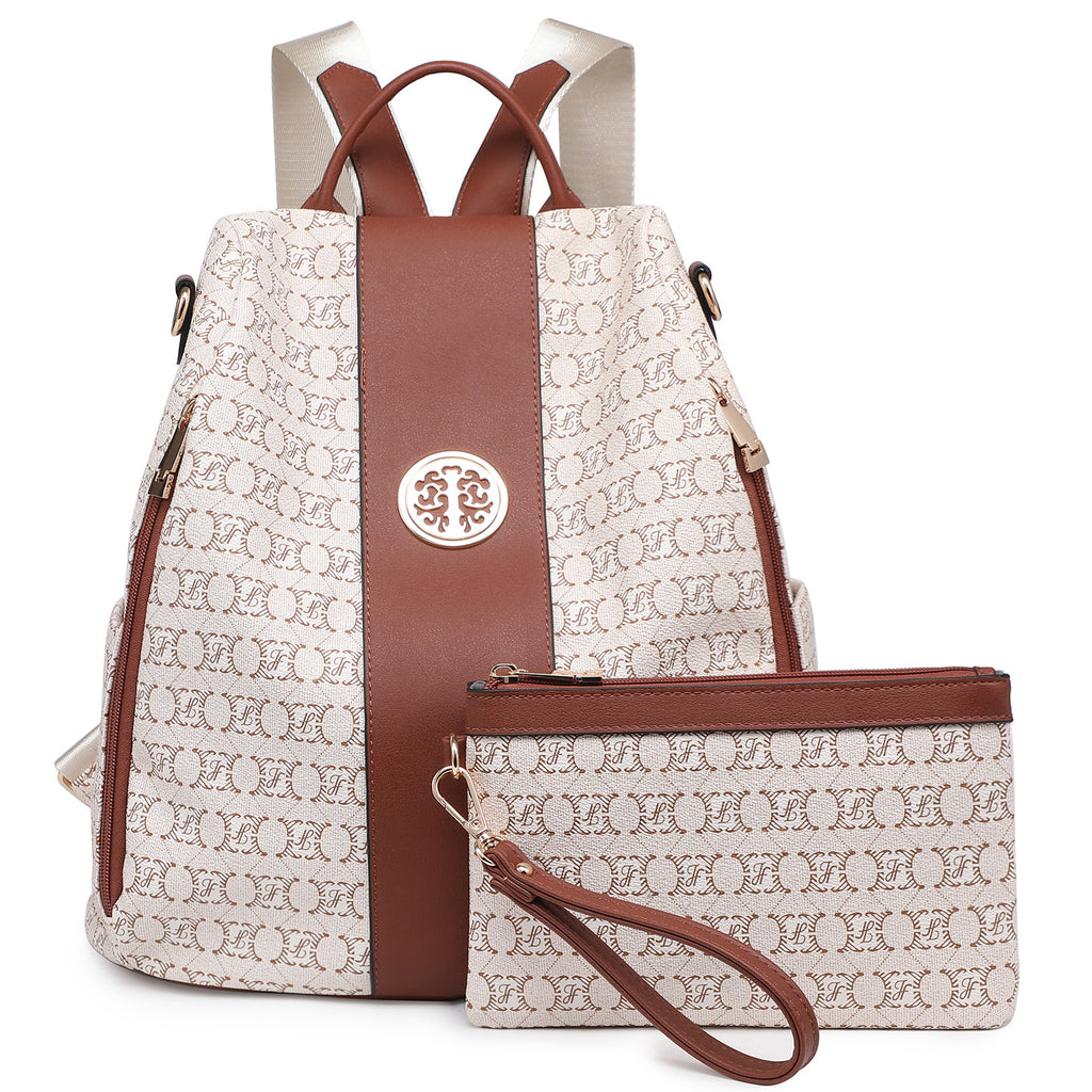 Women Fashion Backpack Purse Multi Pockets Signature Anti-Theft Rucksack Travel School Shoulder Bag Handbag Wristlet