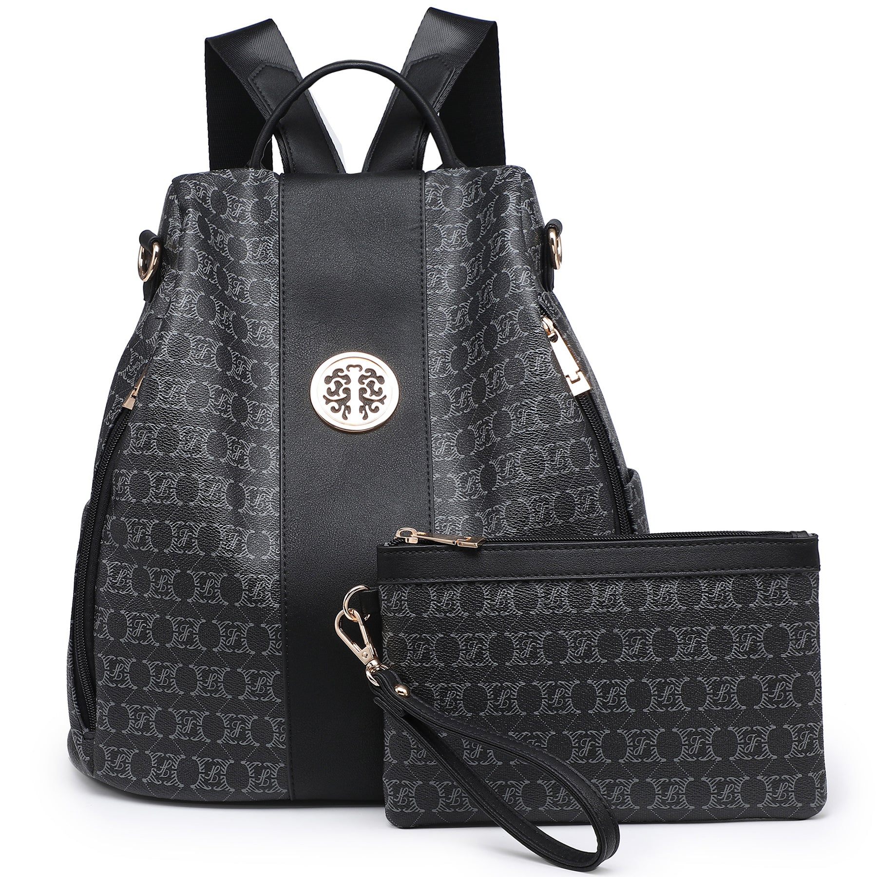 Women Fashion Backpack Purse Multi Pockets Signature Anti-Theft Rucksack Travel School Shoulder Bag Handbag Wristlet