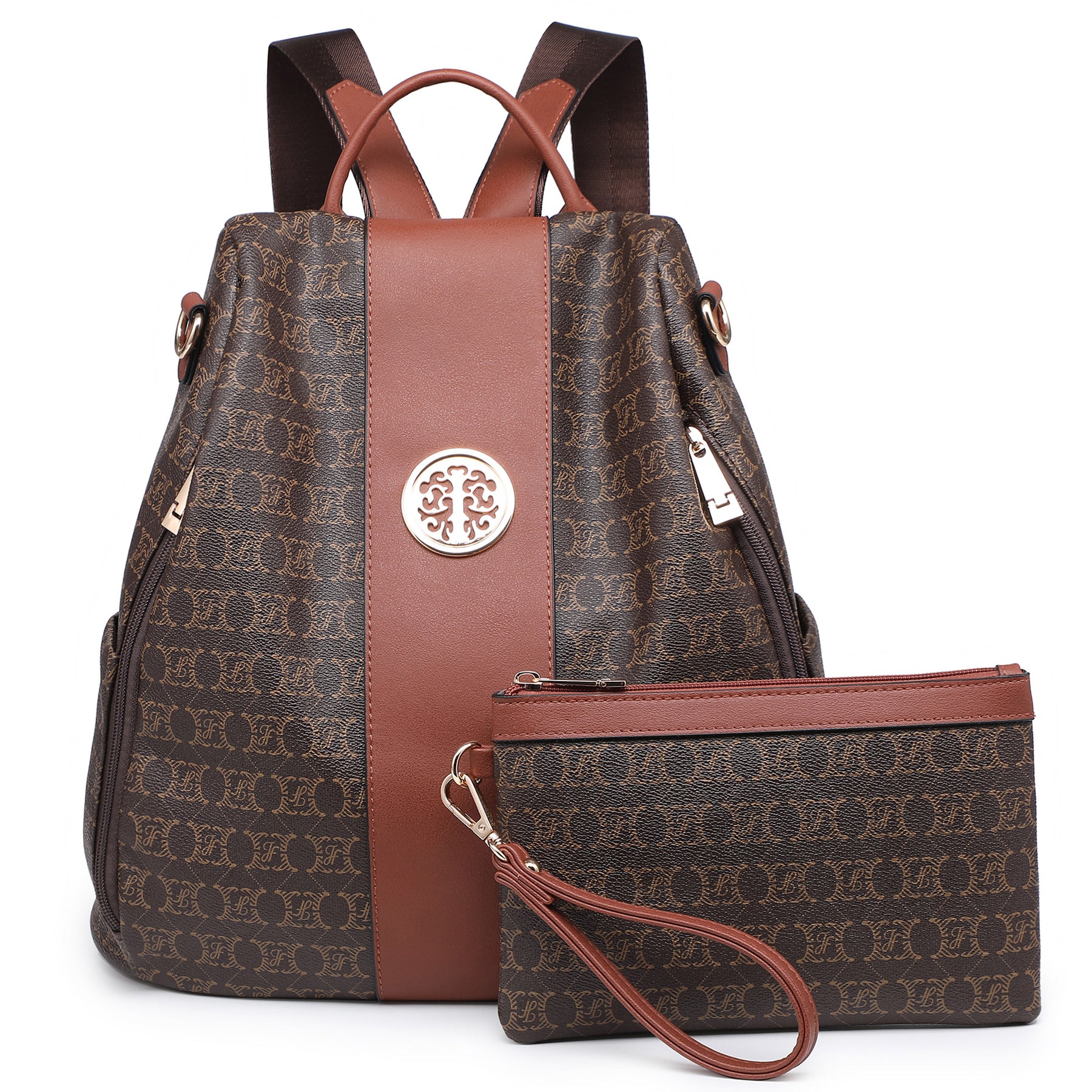 Women Fashion Backpack Purse Multi Pockets Signature Anti-Theft Rucksack Travel School Shoulder Bag Handbag Wristlet