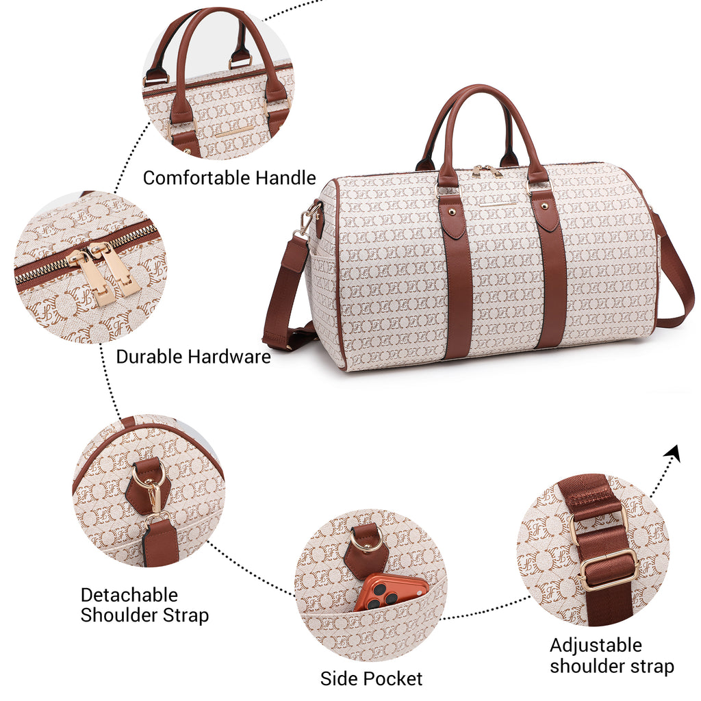 Women PU Leather Monogrammed Duffel Bag for Men- Scratch-Resistant Waterproof, Multi-Pocket Design, Large Capacity Carry-On for Gym Yoga Work Travel Weekend