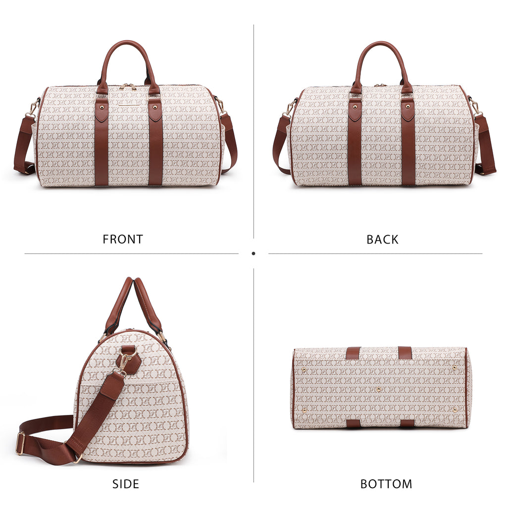 Women PU Leather Monogrammed Duffel Bag for Men- Scratch-Resistant Waterproof, Multi-Pocket Design, Large Capacity Carry-On for Gym Yoga Work Travel Weekend
