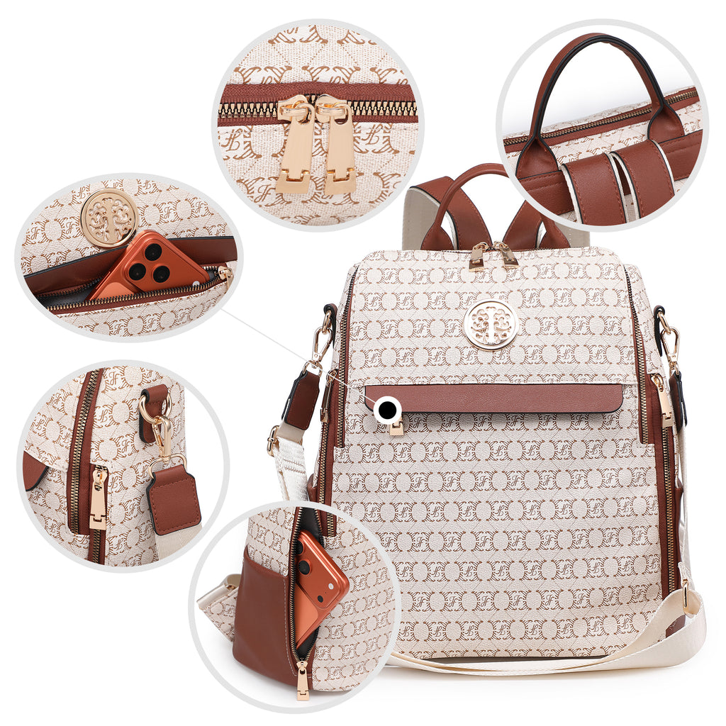 Women Fashion Backpack Purse PU Leather Convertible Medium Ladies Rucksack Travel Shoulder Bags Handbag and Purse 2Pcs