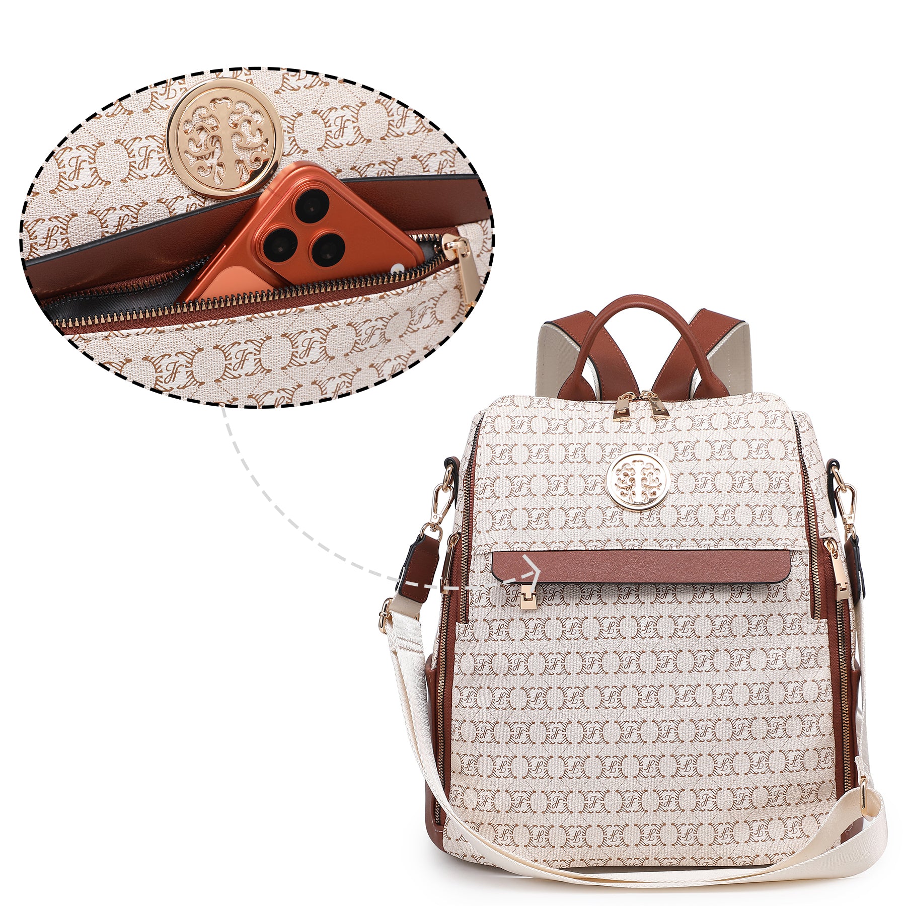 Women Fashion Backpack Purse PU Leather Convertible Medium Ladies Rucksack Travel Shoulder Bags Handbag and Purse 2Pcs