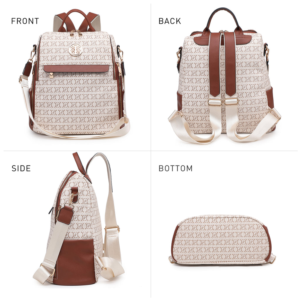 Women Fashion Backpack Purse PU Leather Convertible Medium Ladies Rucksack Travel Shoulder Bags Handbag and Purse 2Pcs