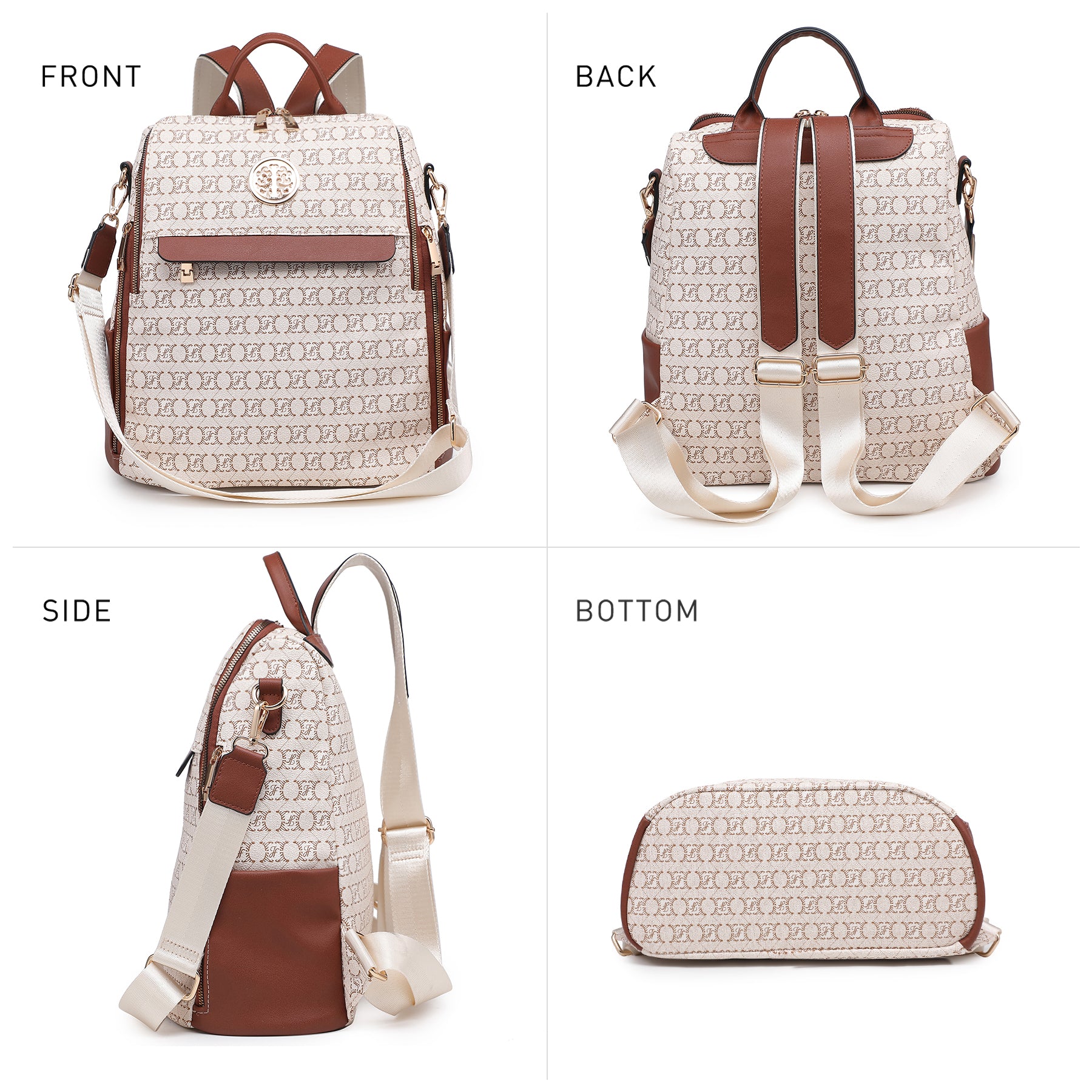 Women Fashion Backpack Purse PU Leather Convertible Medium Ladies Rucksack Travel Shoulder Bags Handbag and Purse 2Pcs