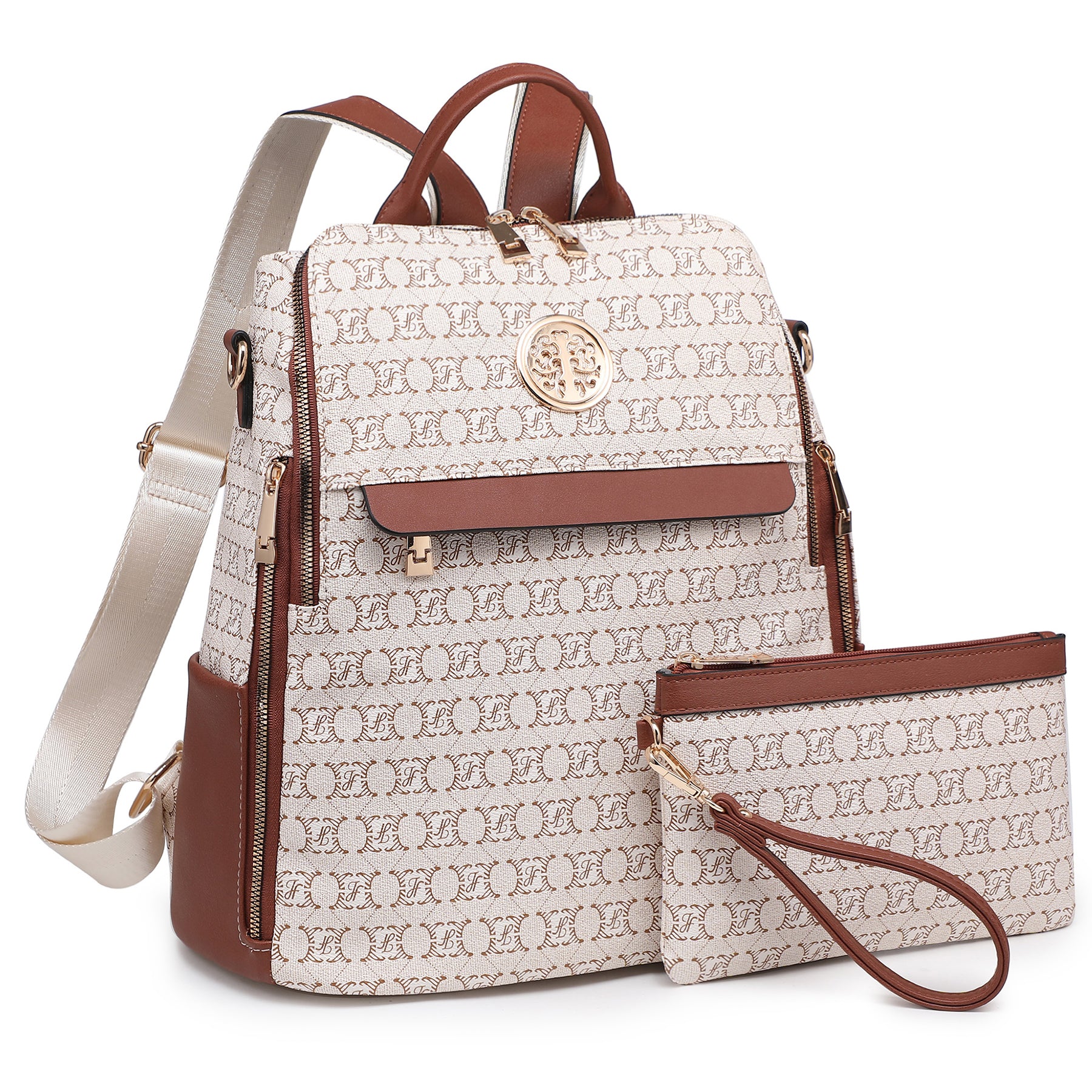 Women Fashion Backpack Purse PU Leather Convertible Medium Ladies Rucksack Travel Shoulder Bags Handbag and Purse 2Pcs