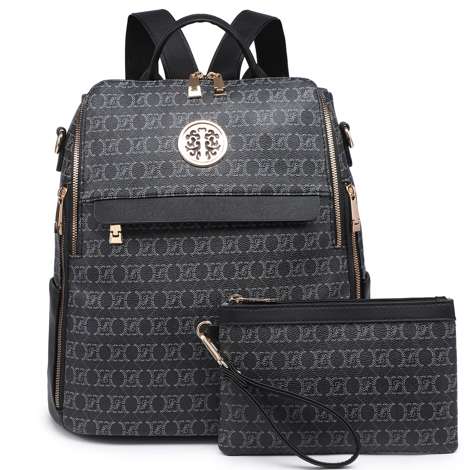 Women Fashion Backpack Purse PU Leather Convertible Medium Ladies Rucksack Travel Shoulder Bags Handbag and Purse 2Pcs