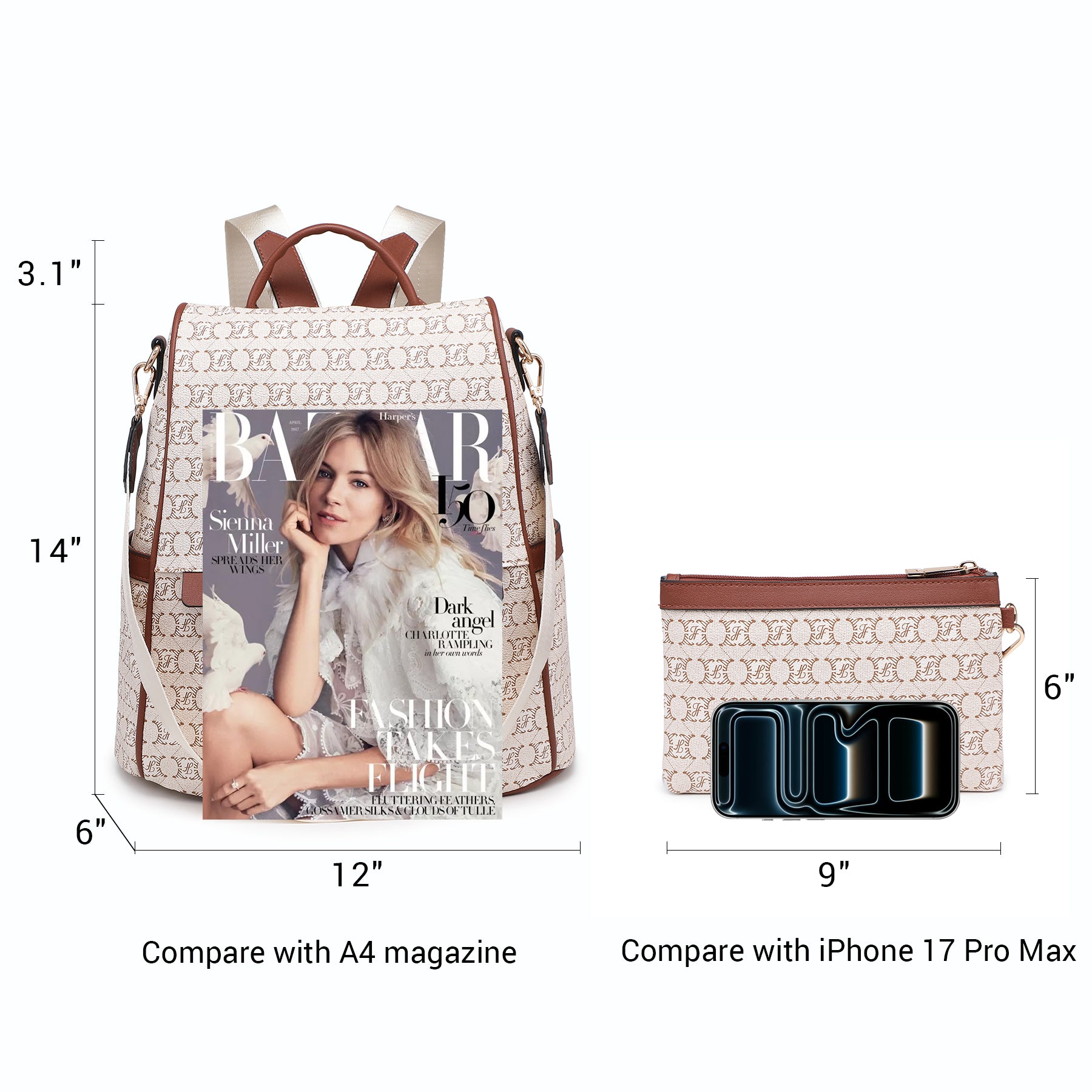 Women Fashion Backpack Purse Multi Pockets Signature Anti-Theft Rucksack Travel Ladies Shoulder Bag Handbag 2Pcs