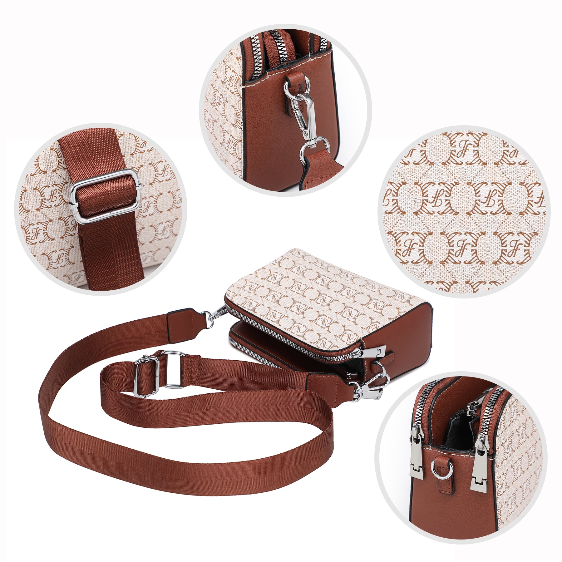 Crossbody Bags for Women Small Shoulder Purses with Adjustable Wide Strap, Triple Zip Design
