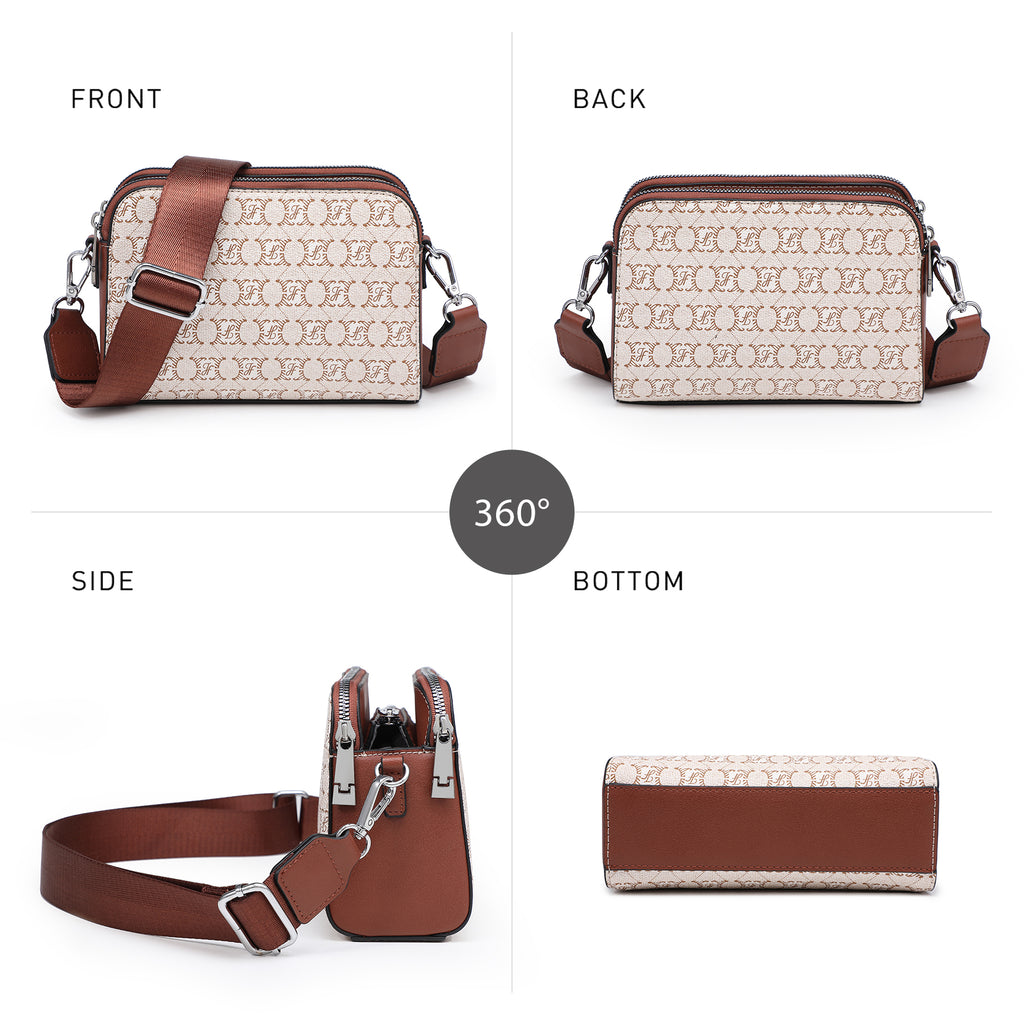 Crossbody Bags for Women Small Shoulder Purses with Adjustable Wide Strap, Triple Zip Design