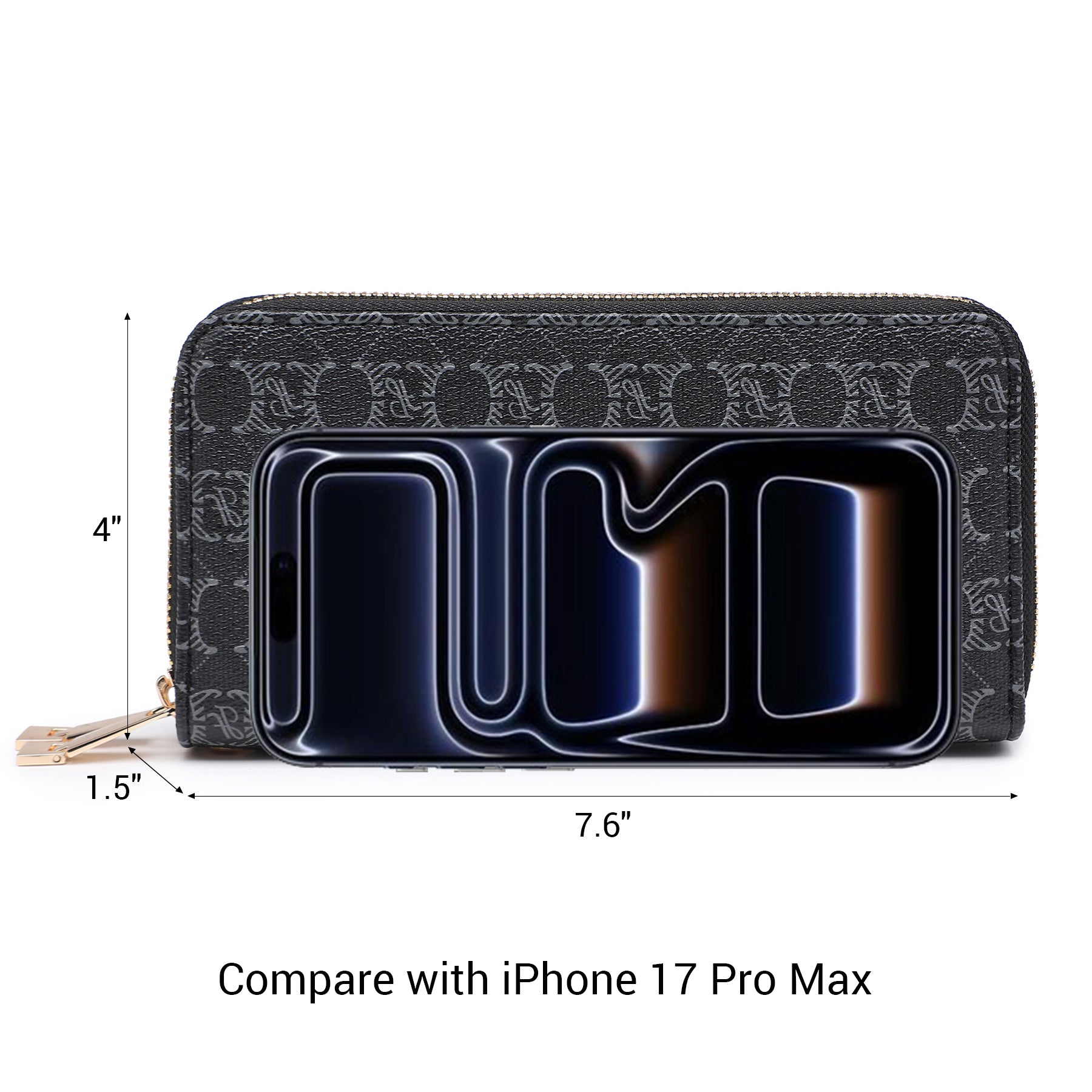 Womens Fashion Double Zip Around Wallet Jean Long Purse Credit Card Holder Bifold Ladies Cluth Wristlet Wrist Strap