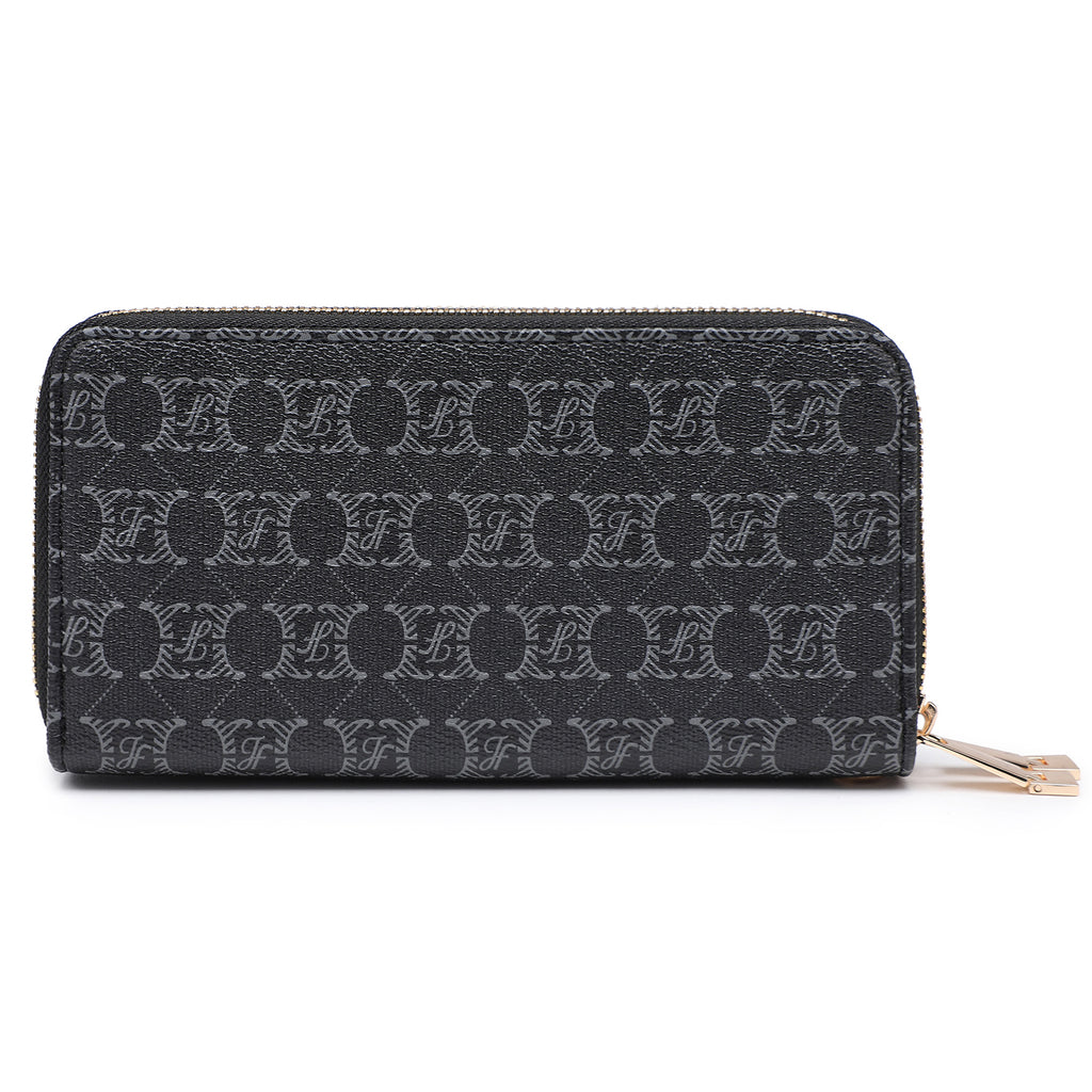 Womens Fashion Double Zip Around Wallet Jean Long Purse Credit Card Holder Bifold Ladies Cluth Wristlet Wrist Strap