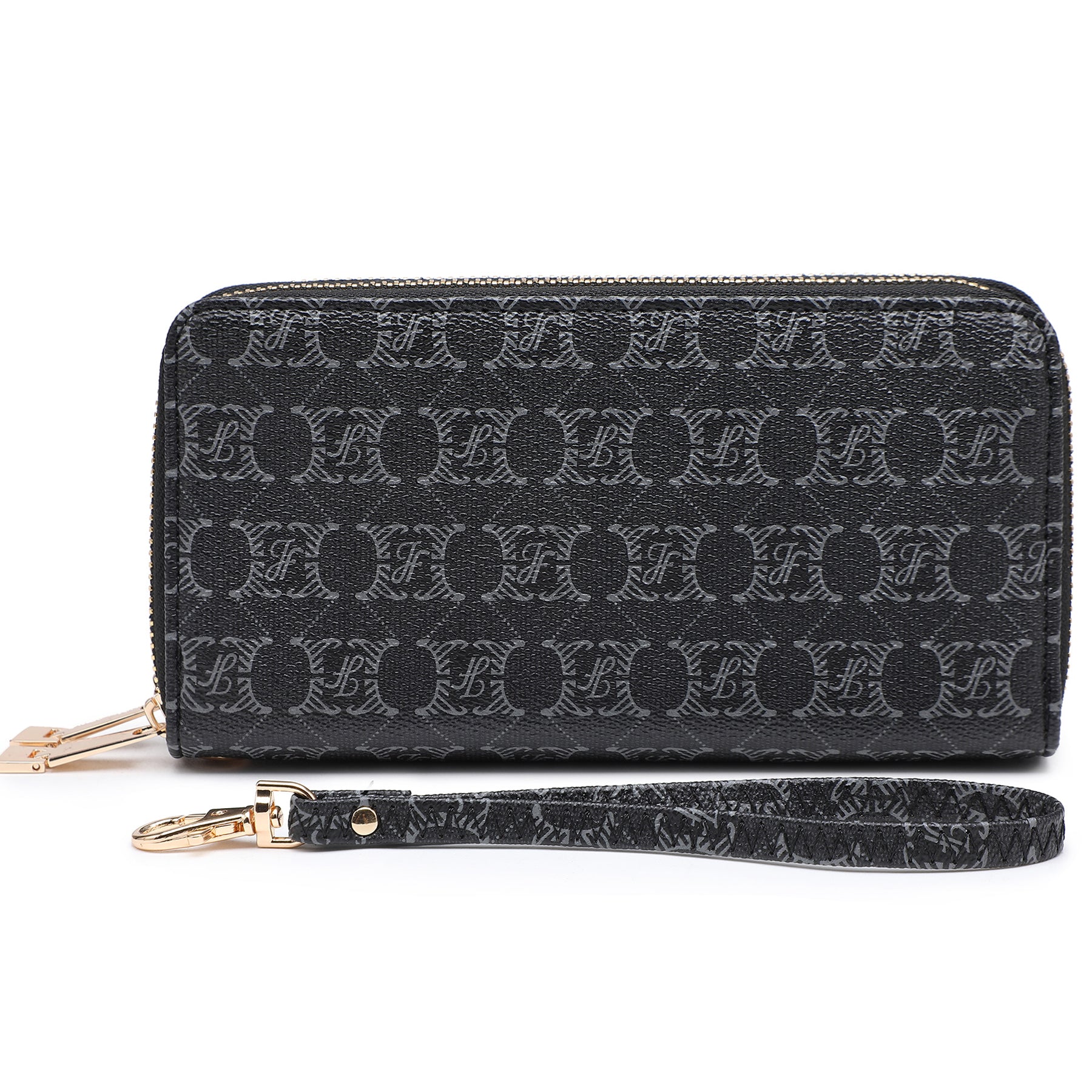 Womens Fashion Double Zip Around Wallet Jean Long Purse Credit Card Holder Bifold Ladies Cluth Wristlet Wrist Strap