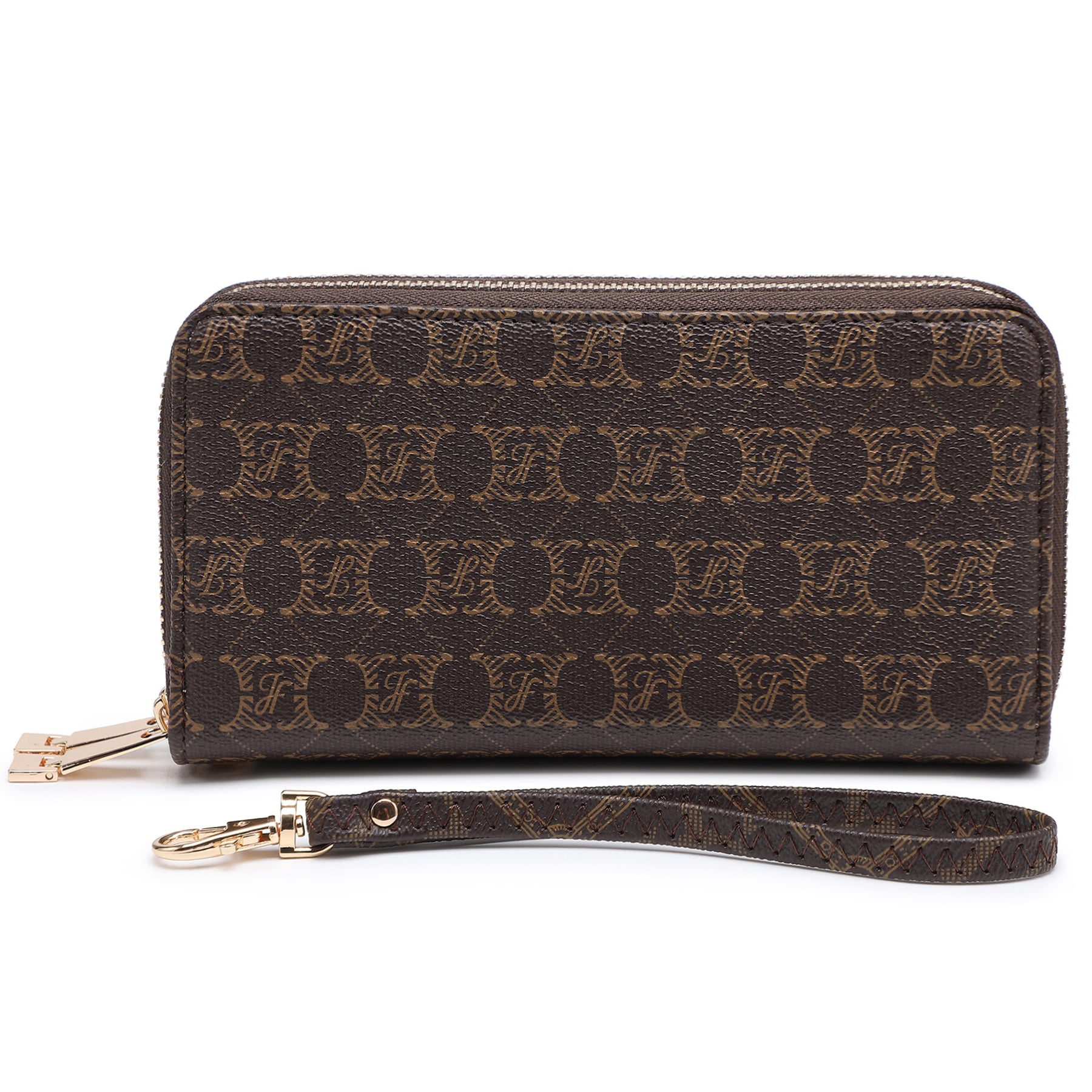 Womens Fashion Double Zip Around Wallet Jean Long Purse Credit Card Holder Bifold Ladies Cluth Wristlet Wrist Strap