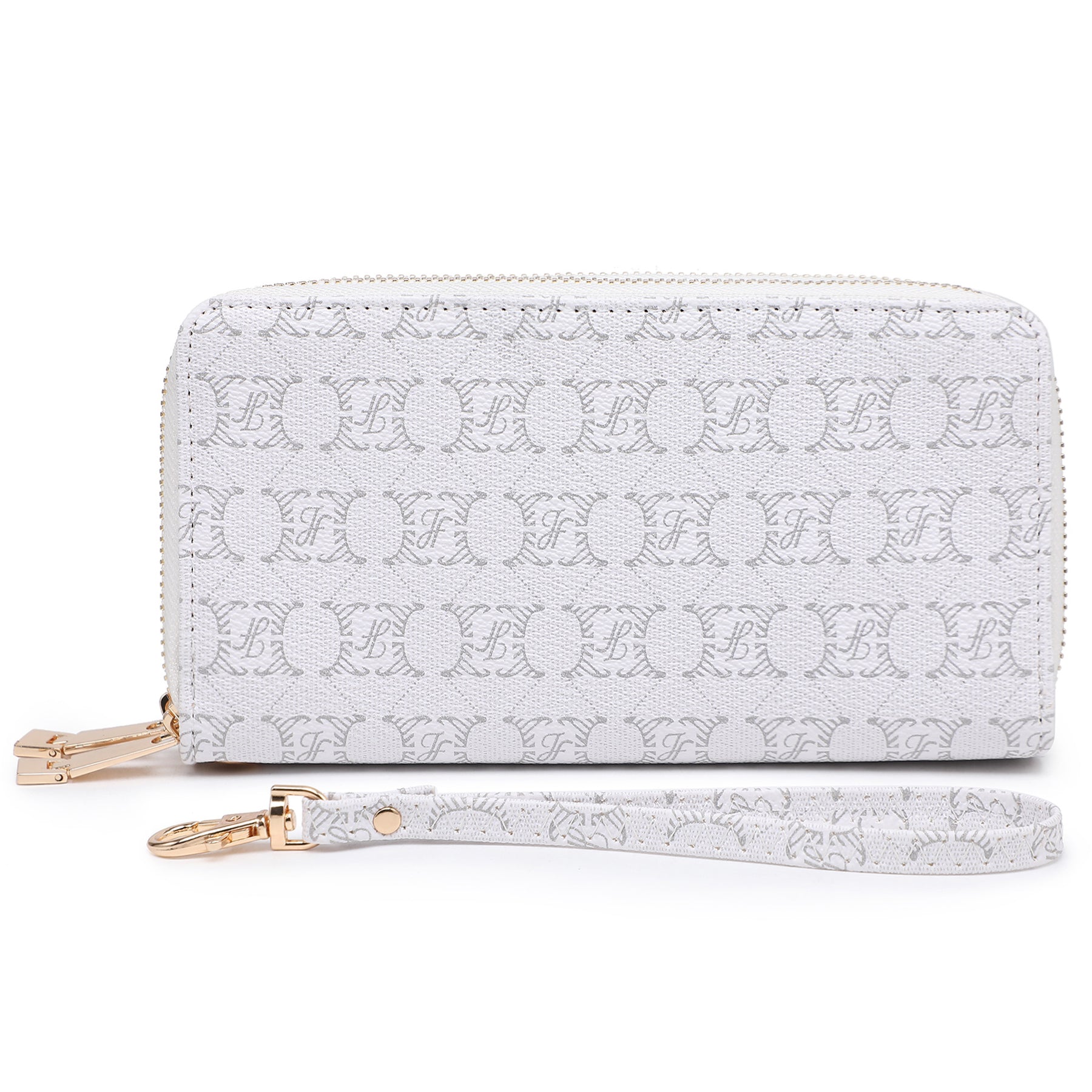 Womens Fashion Double Zip Around Wallet Jean Long Purse Credit Card Holder Bifold Ladies Cluth Wristlet Wrist Strap