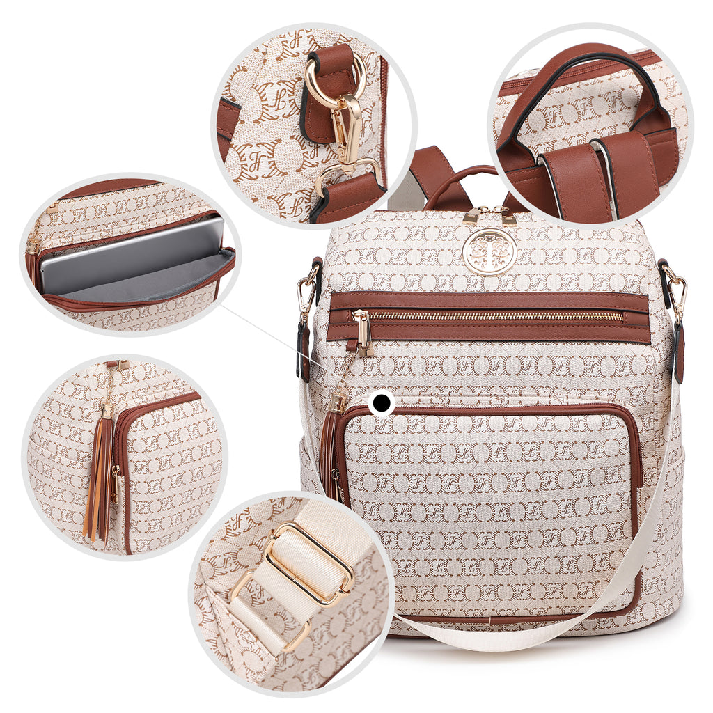 Women Fashion Backpack Purse Convertible Large Ladies Rucksack Travel Shoulder Bags Handbag Set 2pcs w/Tassel