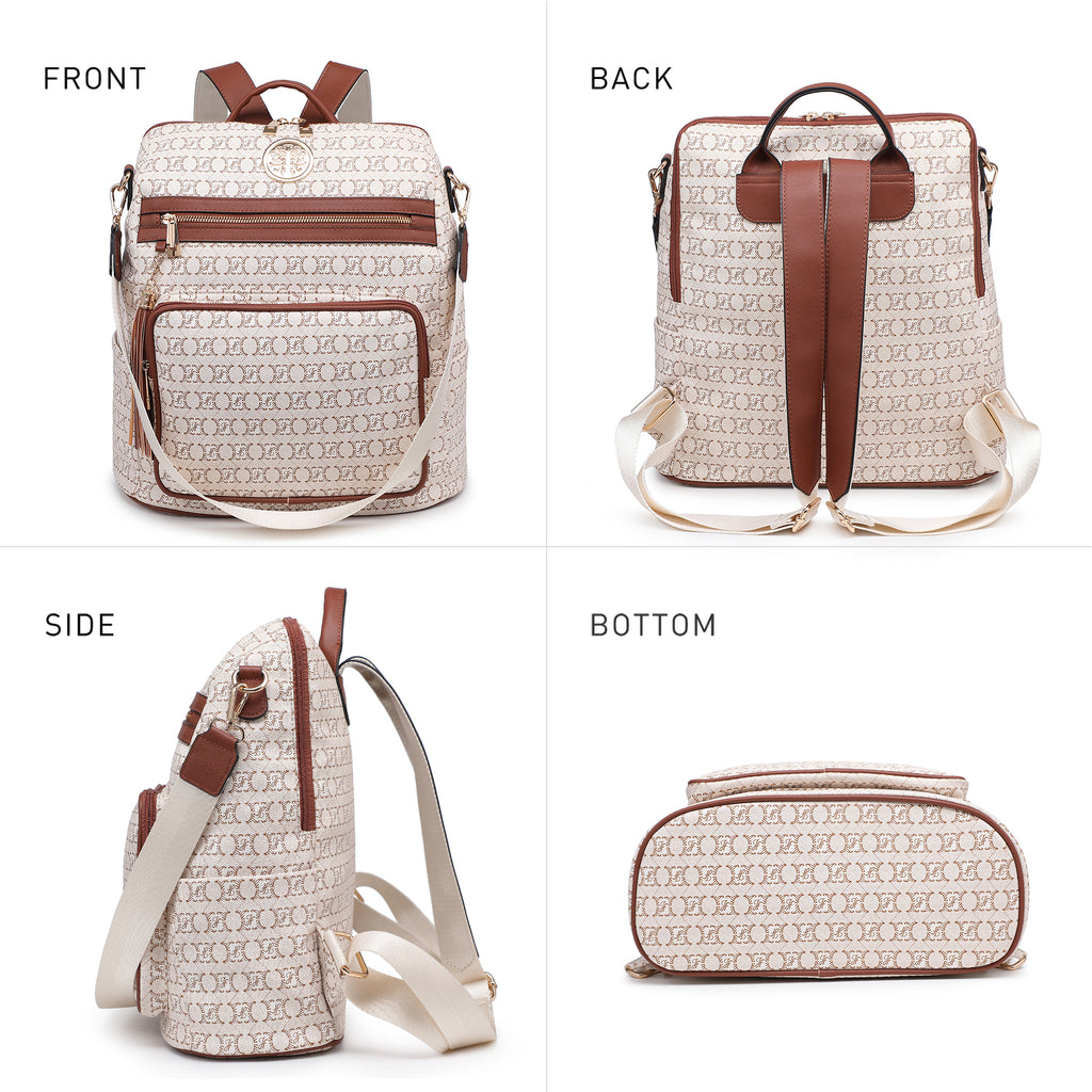 Women Fashion Backpack Purse Convertible Large Ladies Rucksack Travel Shoulder Bags Handbag Set 2pcs w/Tassel